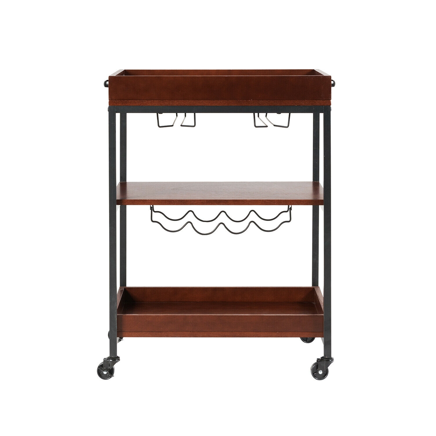 Gymax 3 Tier Trolley Cart Kitchen Island Serving Bar Cart w/ Glass Holder & Wine Rack