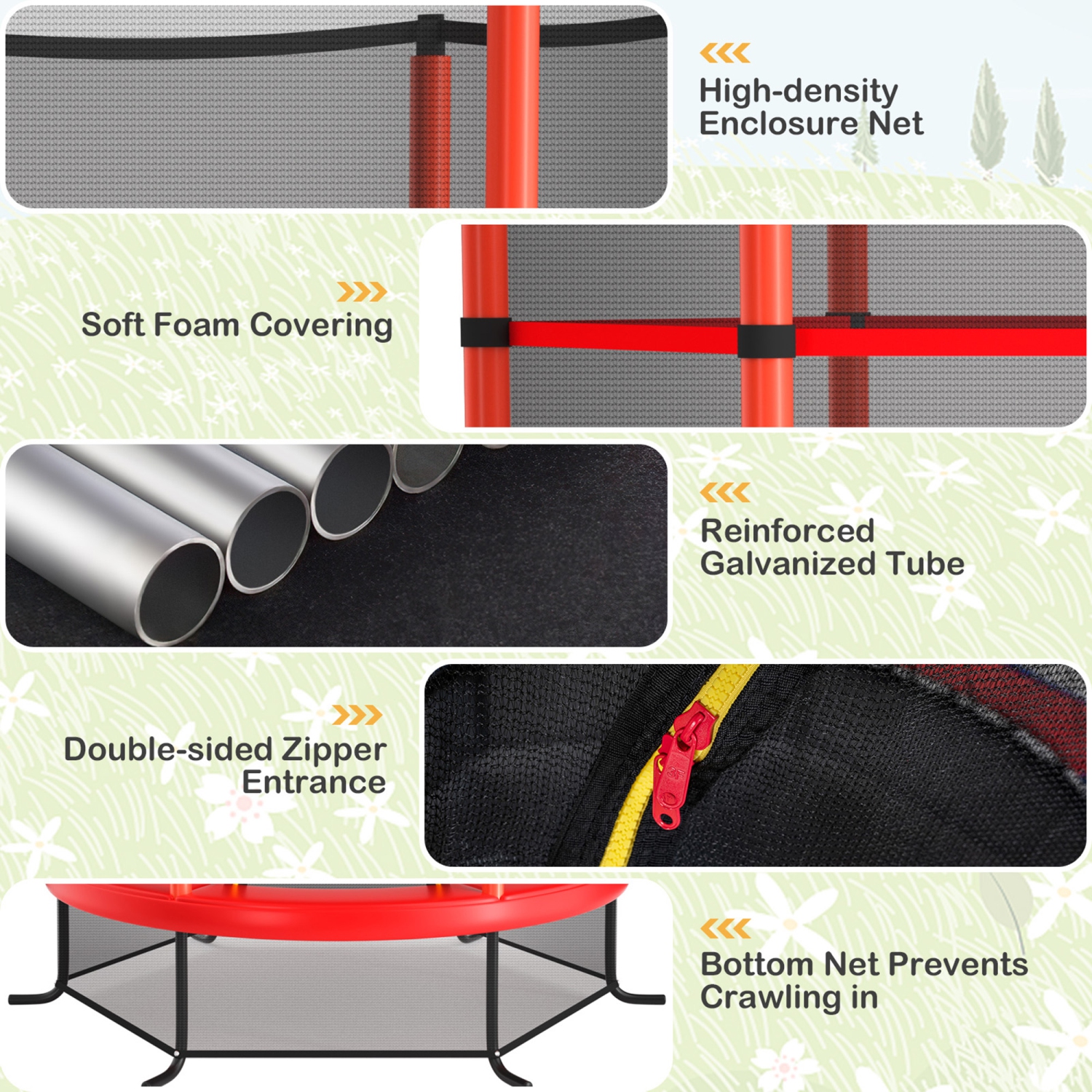 Gymax 55'' Trampoline for Kids Toddler Recreational Trampoline w/ Safety Enclosure Net Red