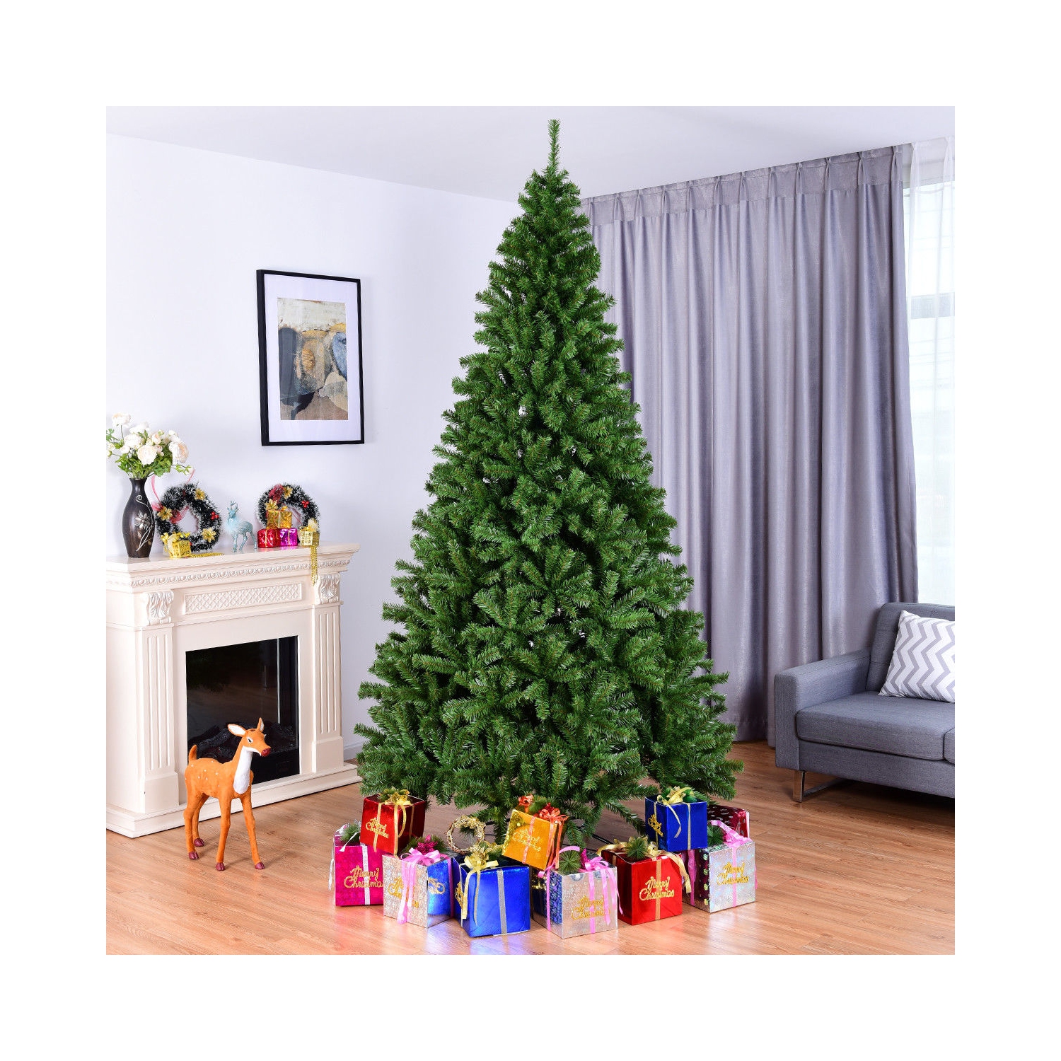 Costway 9FT PVC Artificial Christmas Tree 2132 Tips Premium Hinged w/ Solid Metal Legs