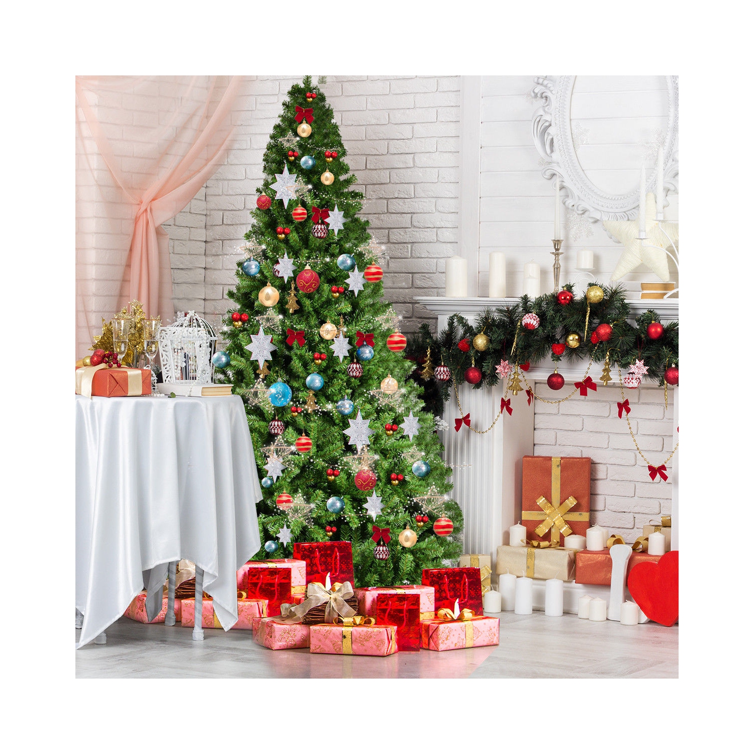 Costway 9FT PVC Artificial Christmas Tree 2132 Tips Premium Hinged w/ Solid Metal Legs