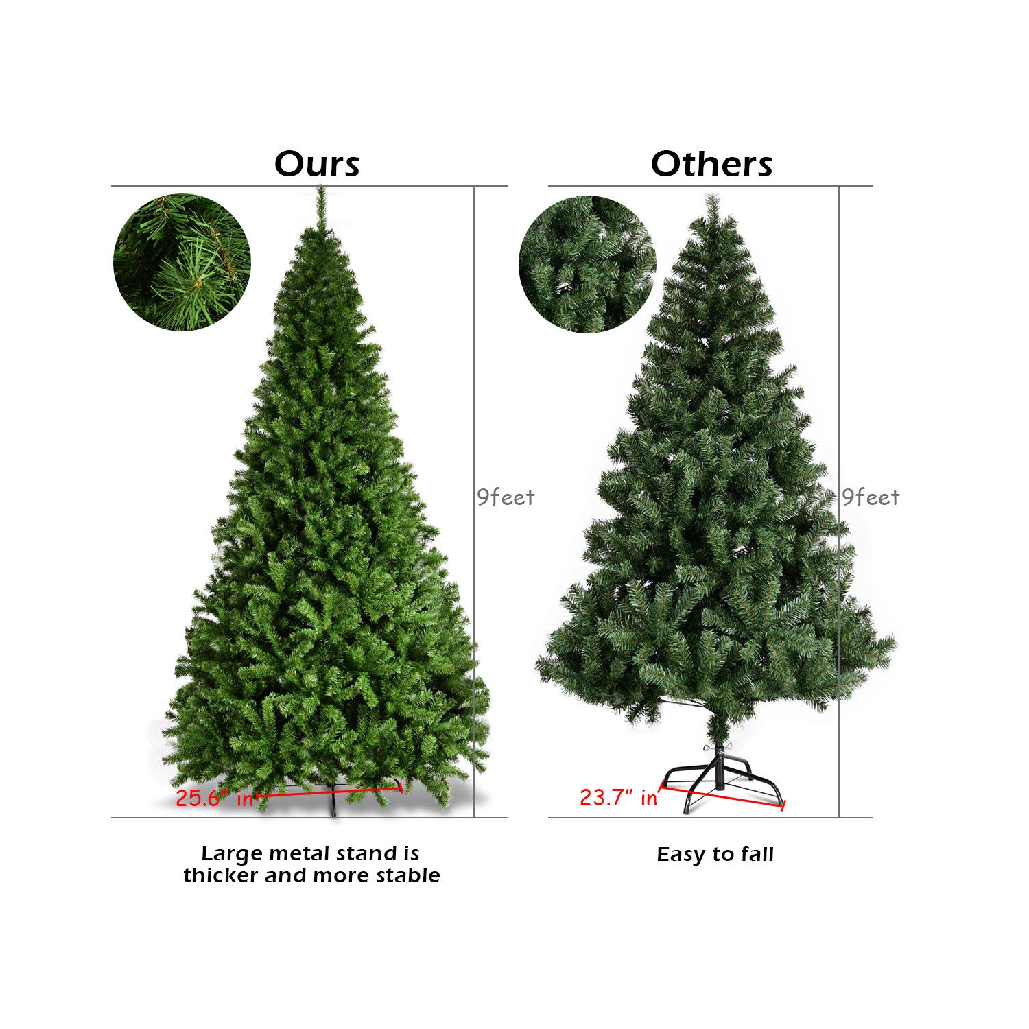 Costway 9FT PVC Artificial Christmas Tree 2132 Tips Premium Hinged w/ Solid Metal Legs