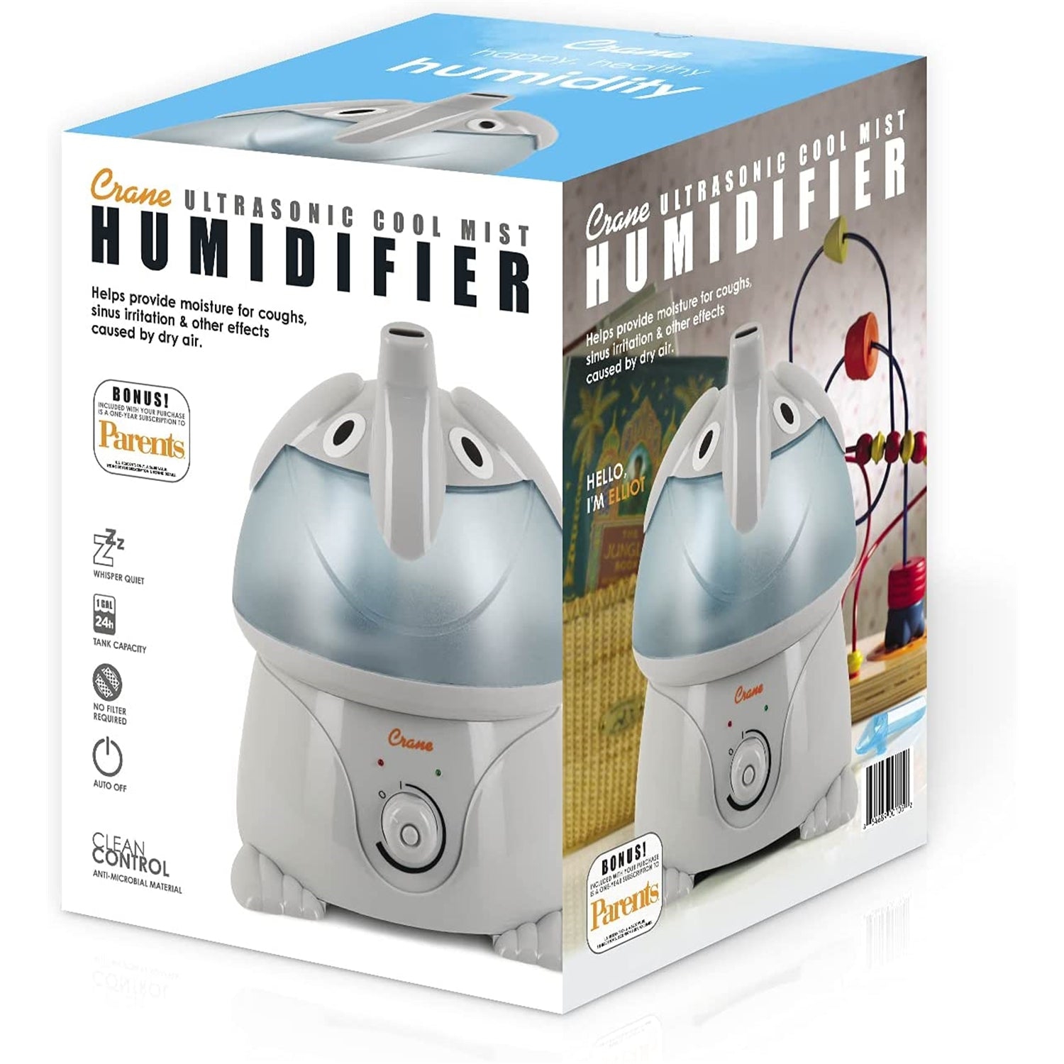 Crane - Humidificateur d'air à Vapeur Froide pour Chambre d'enfant, Capacité de 1 Gallon, Éléphant
