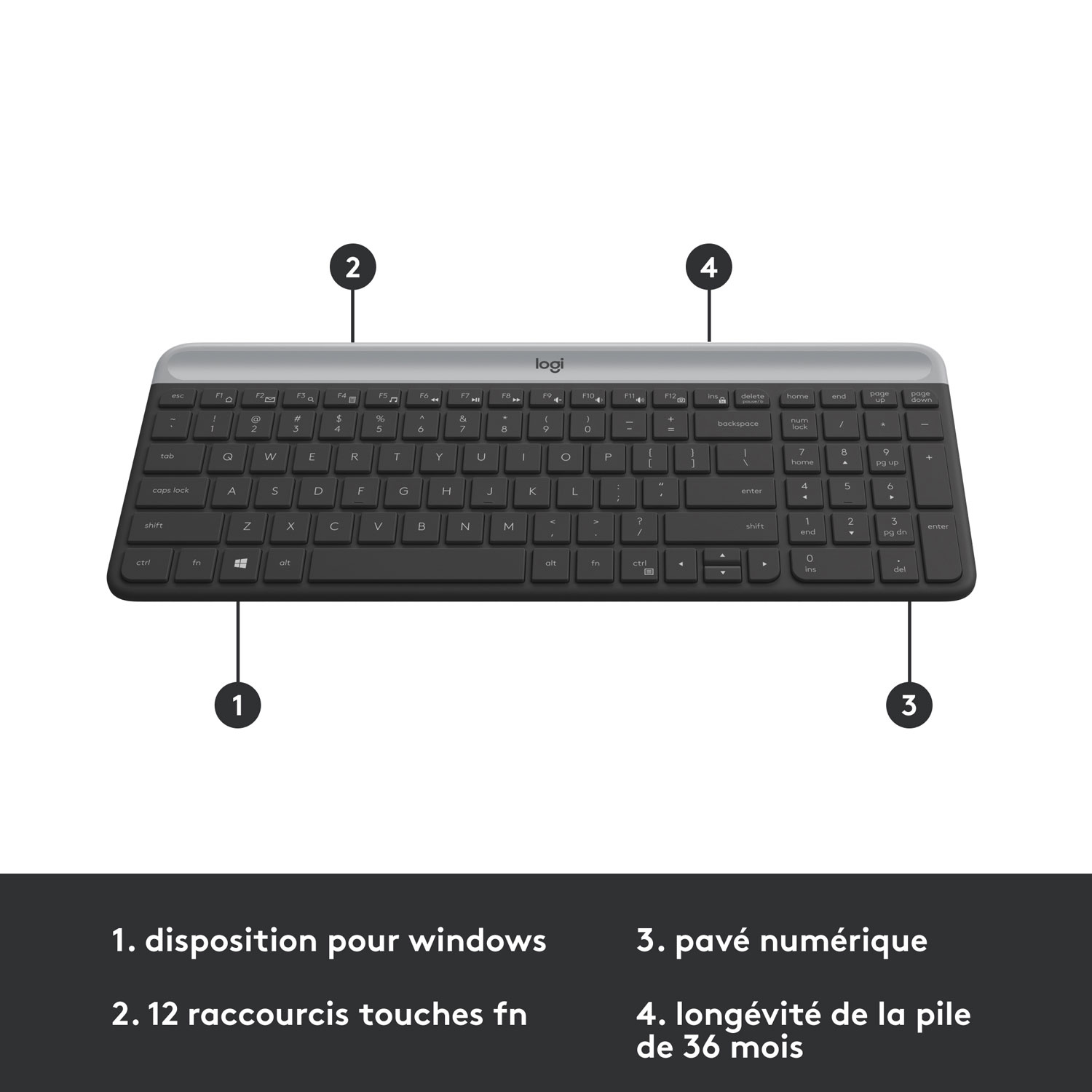Ensemble avec clavier mince et souris optique sans fil MK 470 de Logitech - Noir