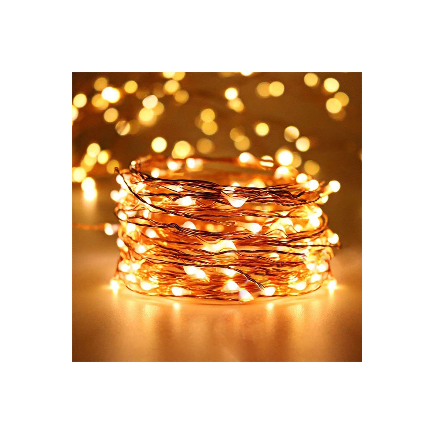 Guirlande de lumières en fil de cuivre à 100 DEL de 33 pi avec adaptateur d’alimentation pour décorations intérieures extérieures, certification UL,