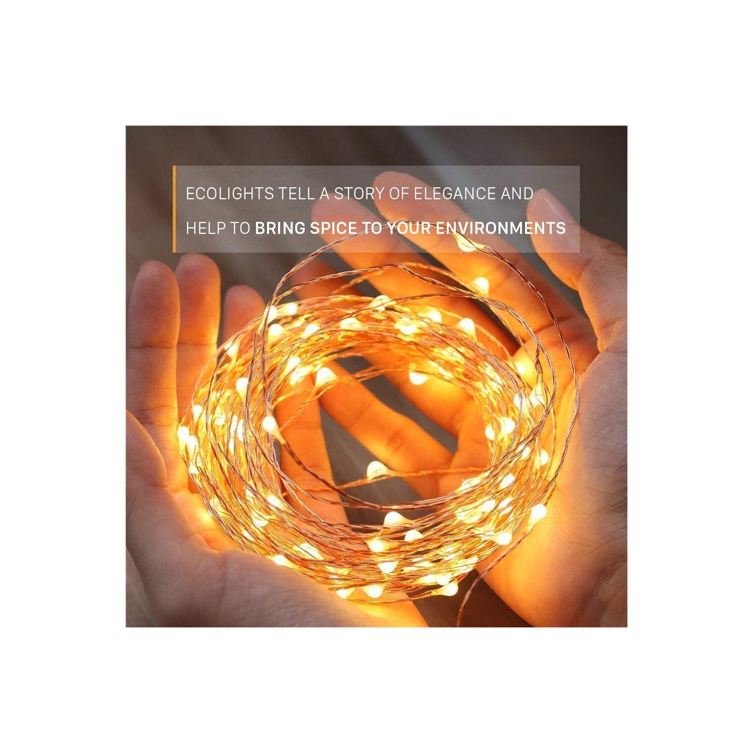 Guirlande de lumières en fil de cuivre à 100 DEL de 33 pi avec adaptateur d’alimentation pour décorations intérieures extérieures, certification UL,