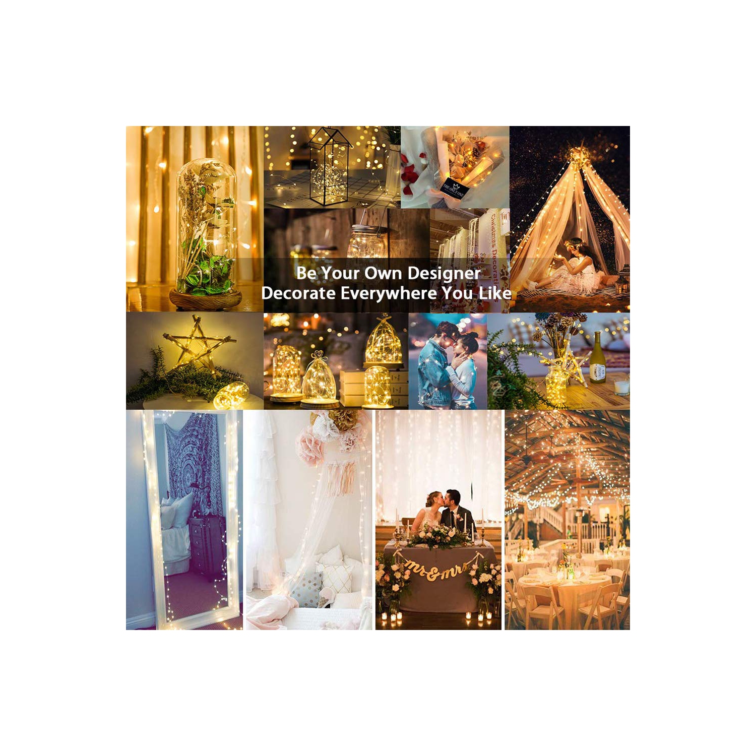 Guirlande de lumières en fil de cuivre à 100 DEL de 33 pi avec adaptateur d’alimentation pour décorations intérieures extérieures, certification UL,