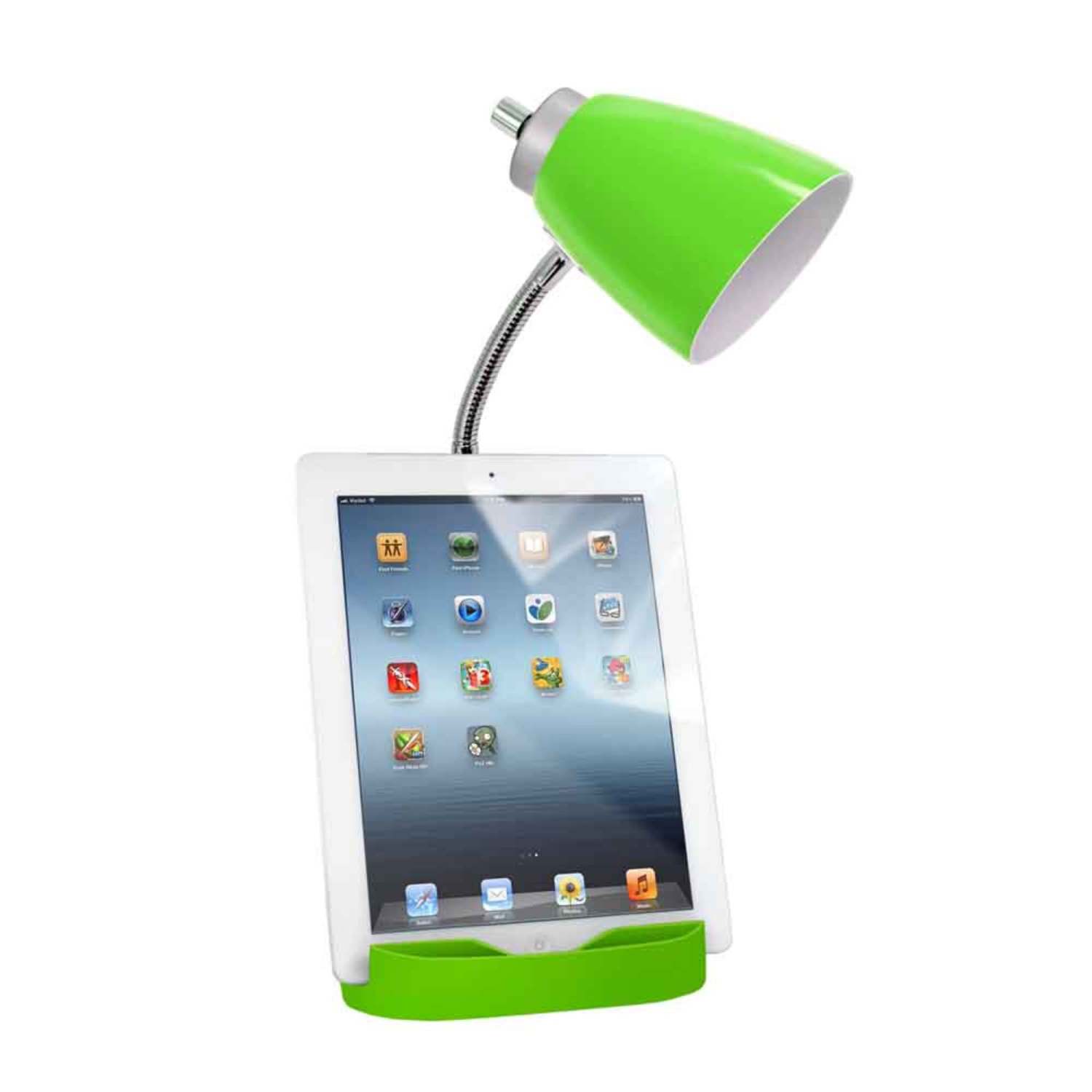 IMAGES Lampe de bureau à col de cygne avec support pour tablette iPad et port USB, vert