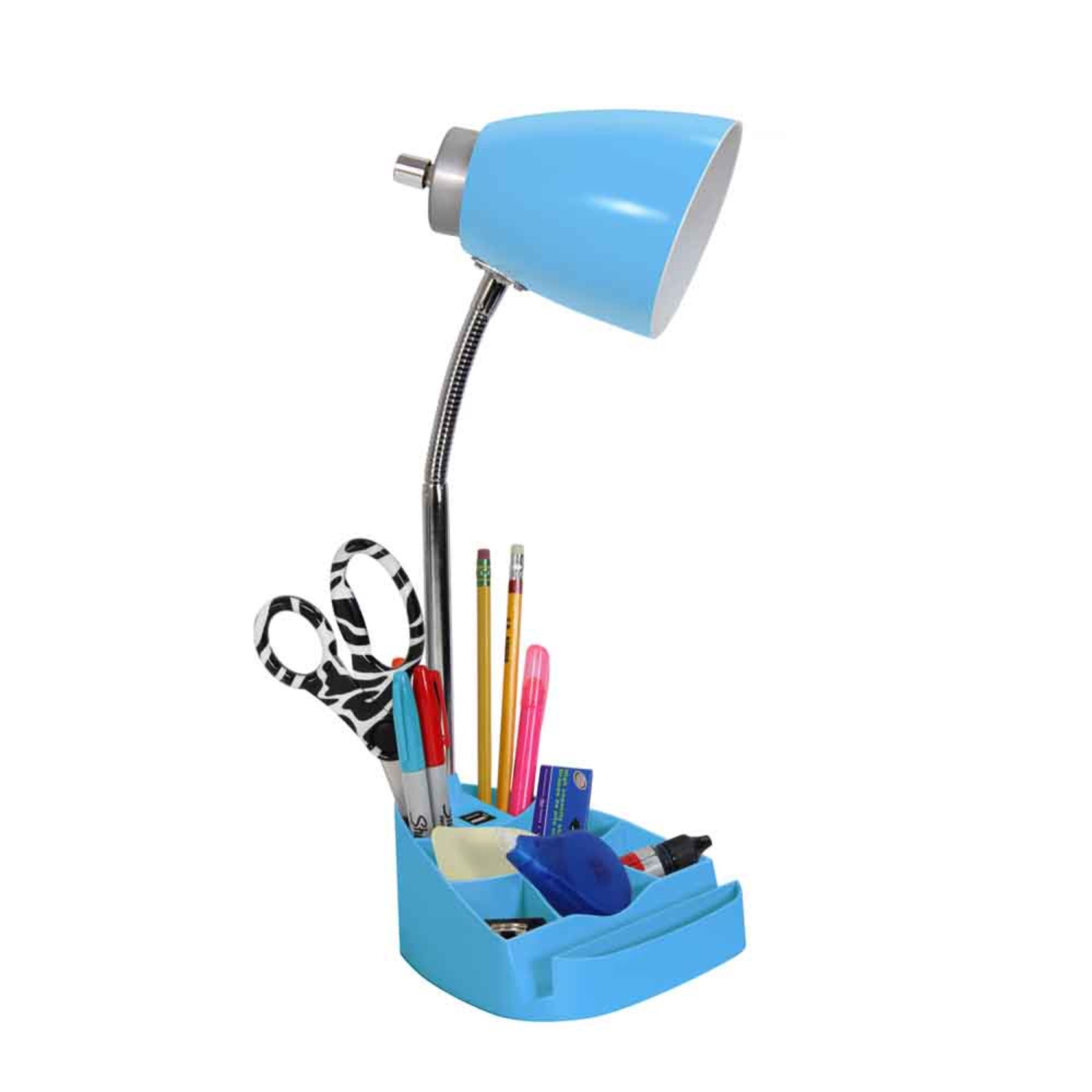 Lampe de bureau décorative à col de cygne pour intérieur moderne avec support de livre pour tablette iPad et port USB - Bleu