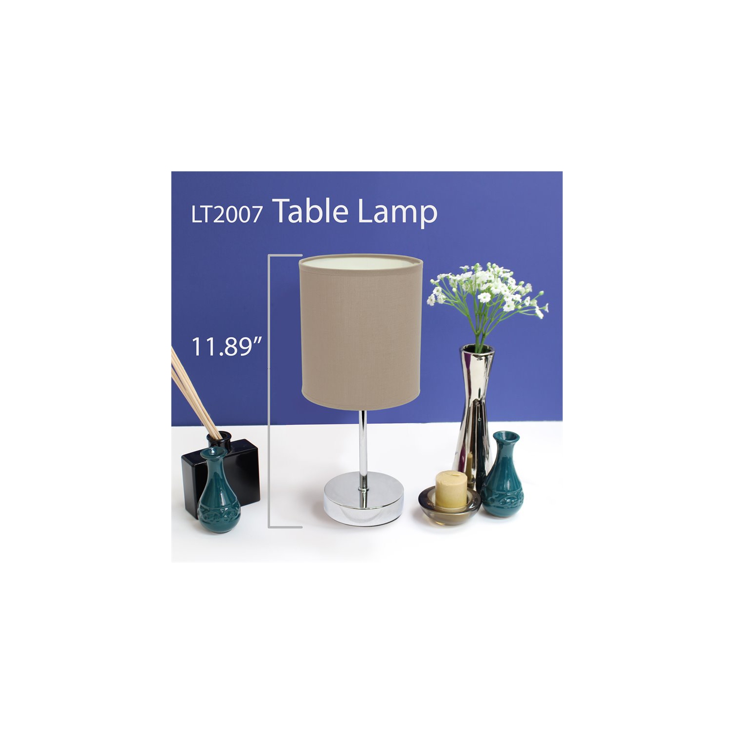 Simple Designs Chrome Metal Basic Table Lamp with Gray Shade