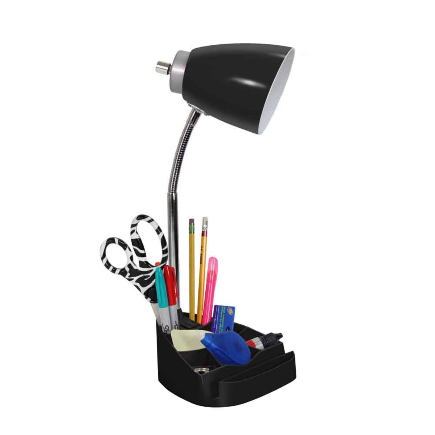 Lampe de bureau organiseur à col de cygne avec support de livre pour tablette iPad et prise de charge - Noir