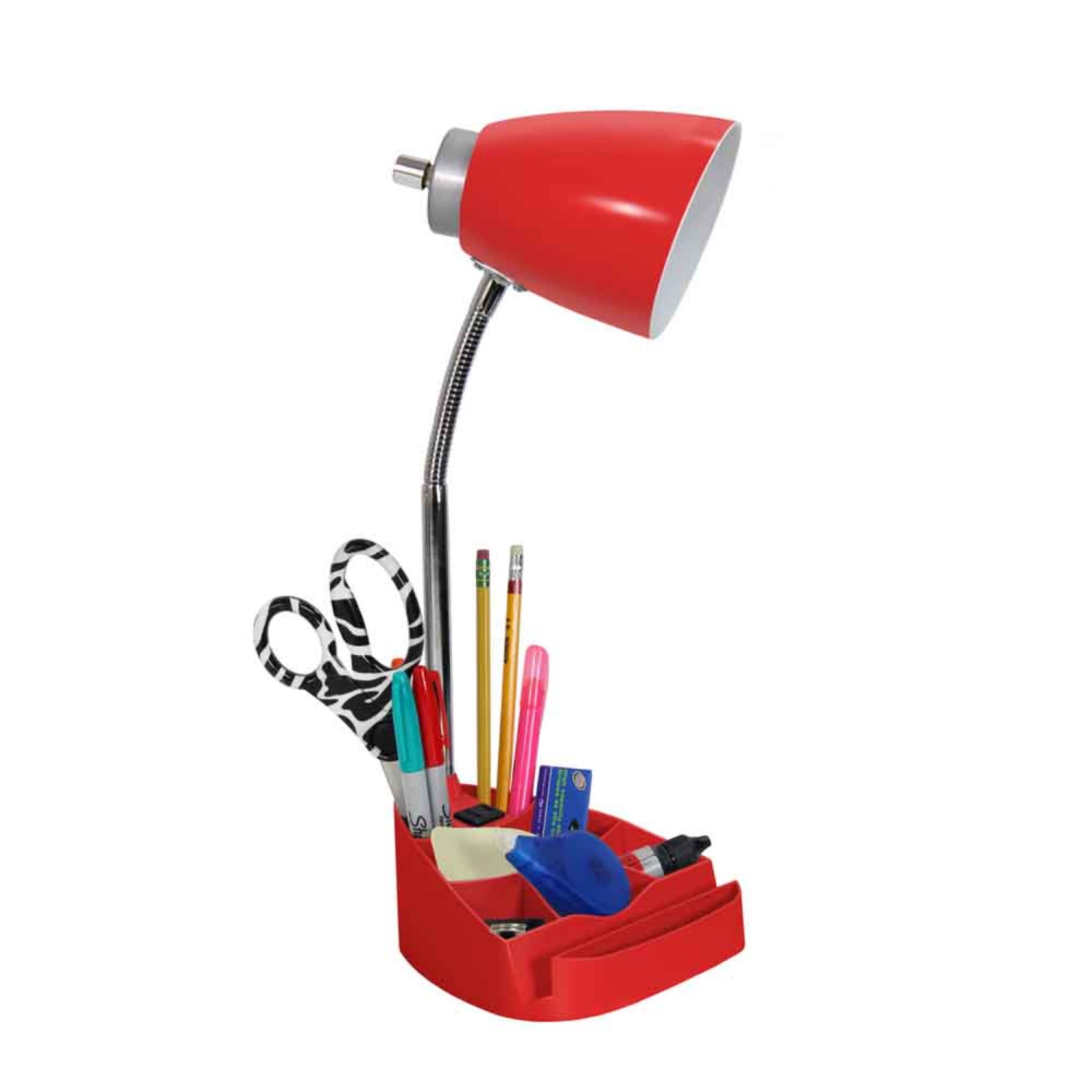 Gooseneck Organizer Lampe de bureau avec support de livre pour tablette iPad - Rouge