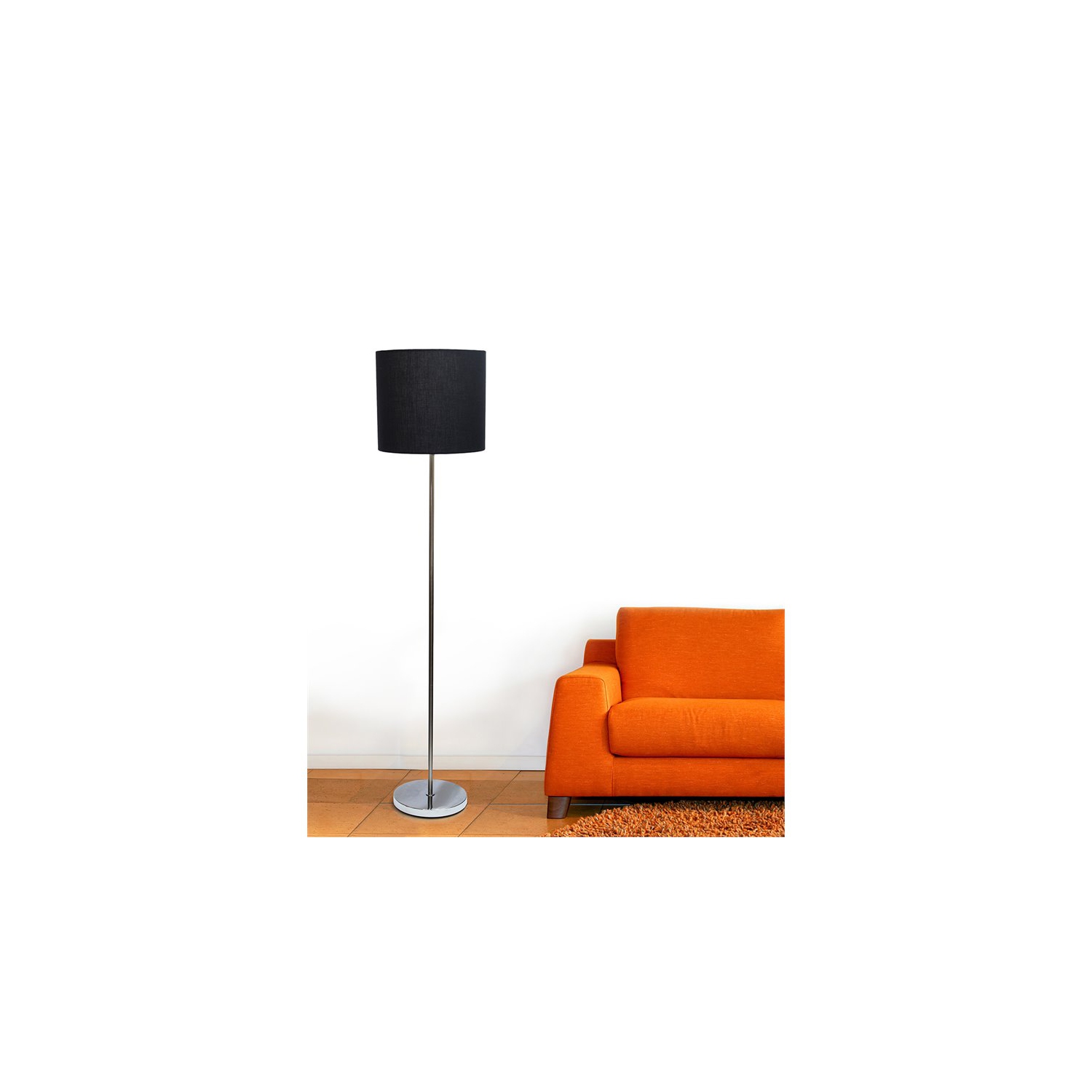 Simple Designs Metal Floor Lamp w/ Foot Switch in Nickel with White Shade