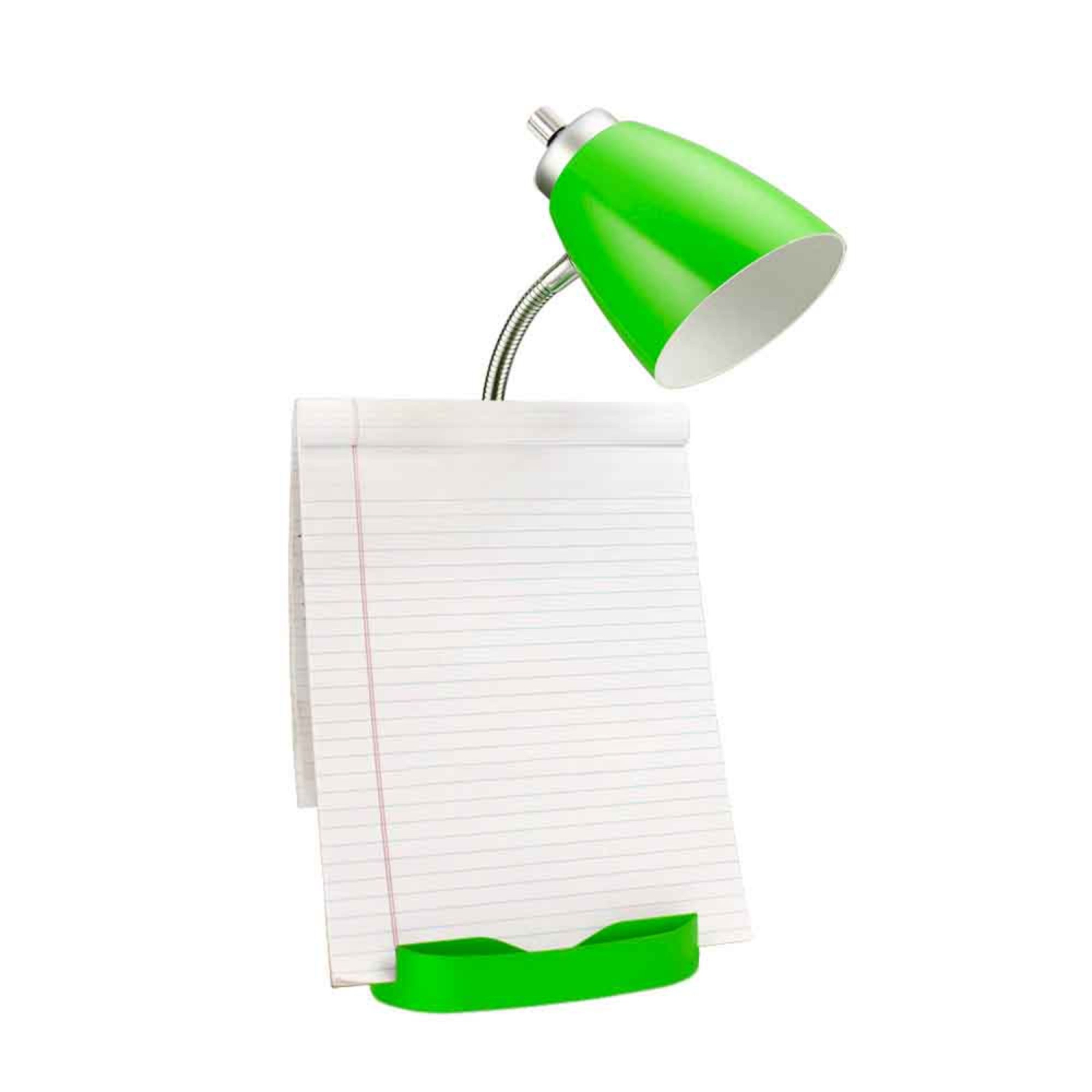 Gooseneck Organizer Desk Lamp with iPad Tablet Stand Book Holder and Charging Outlet - Green