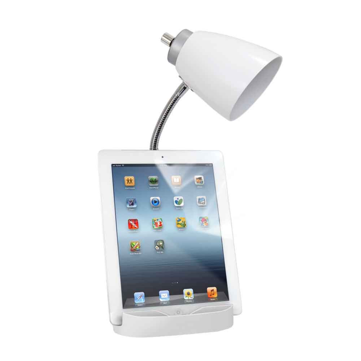 Lampe de bureau à col de cygne avec support pour tablette iPad et prise de charge Blanc