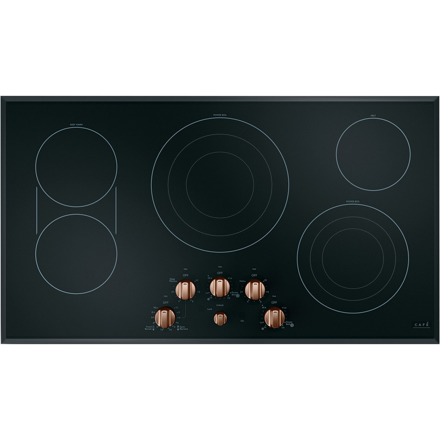 Ensemble de boutons 5 pièces pour surface de cuisson électrique Café - Cuivre brossé