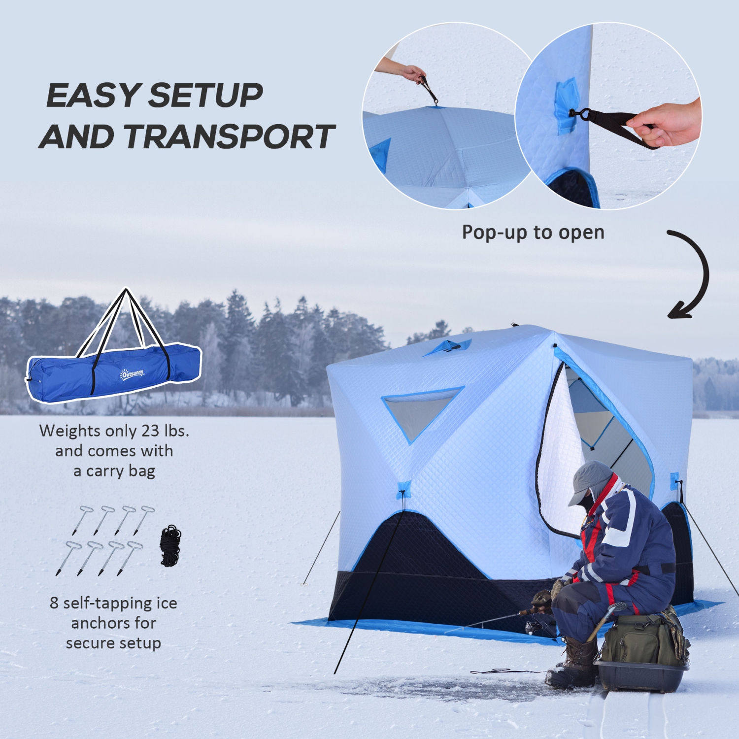 Outsunny 4-Person Pop-up Ice Fishing Tent, Insulated Ice Fishing ...