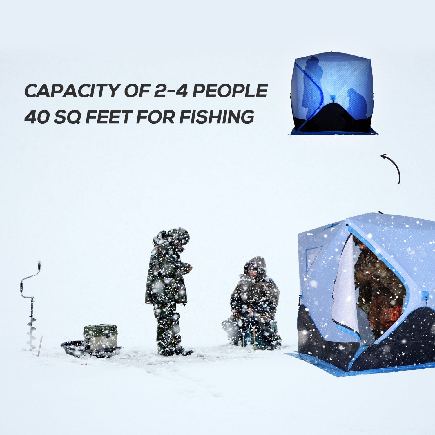 Outsunny 4-Person Pop-up Ice Fishing Tent, Insulated Ice Fishing Shelter with Ventilation Windows, Double Doors and Carry Bag, for Low-Temp -22℉