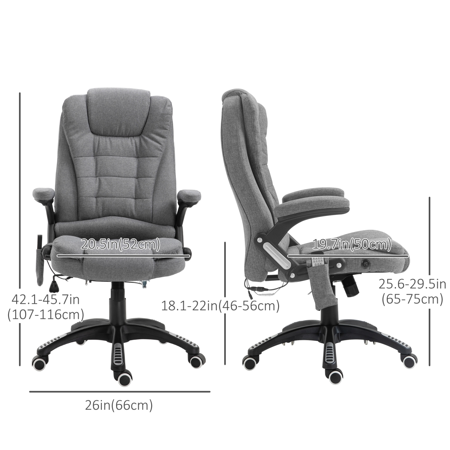 Vinsetto Massage Office Chair with with 6-Point Vibration, Linen Reclining Executive Office Chair with High Back, Swivel Wheels, Grey