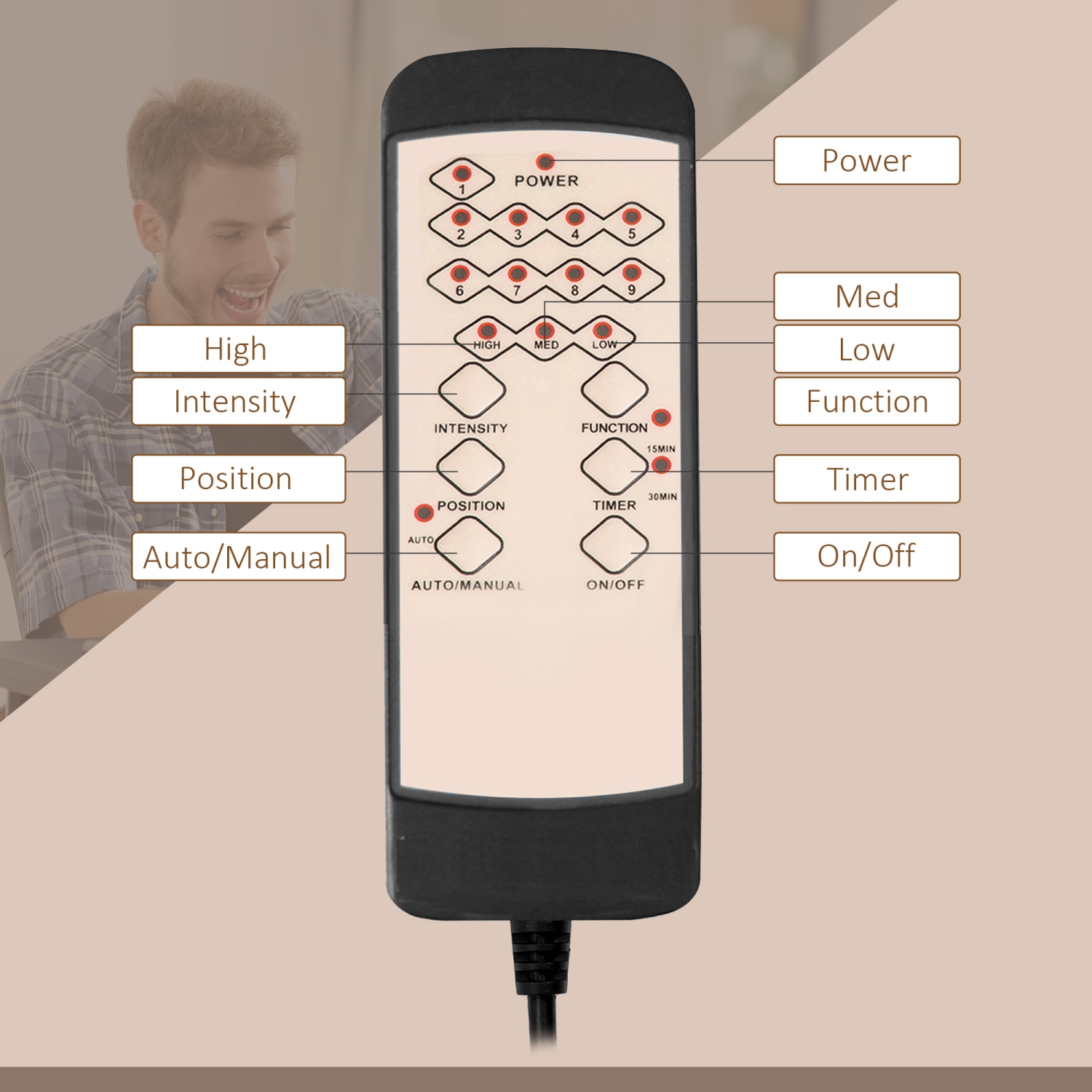 Vinsetto Massage Office Chair with with 6-Point Vibration, Linen Reclining Executive Office Chair with High Back, Swivel Wheels, Grey