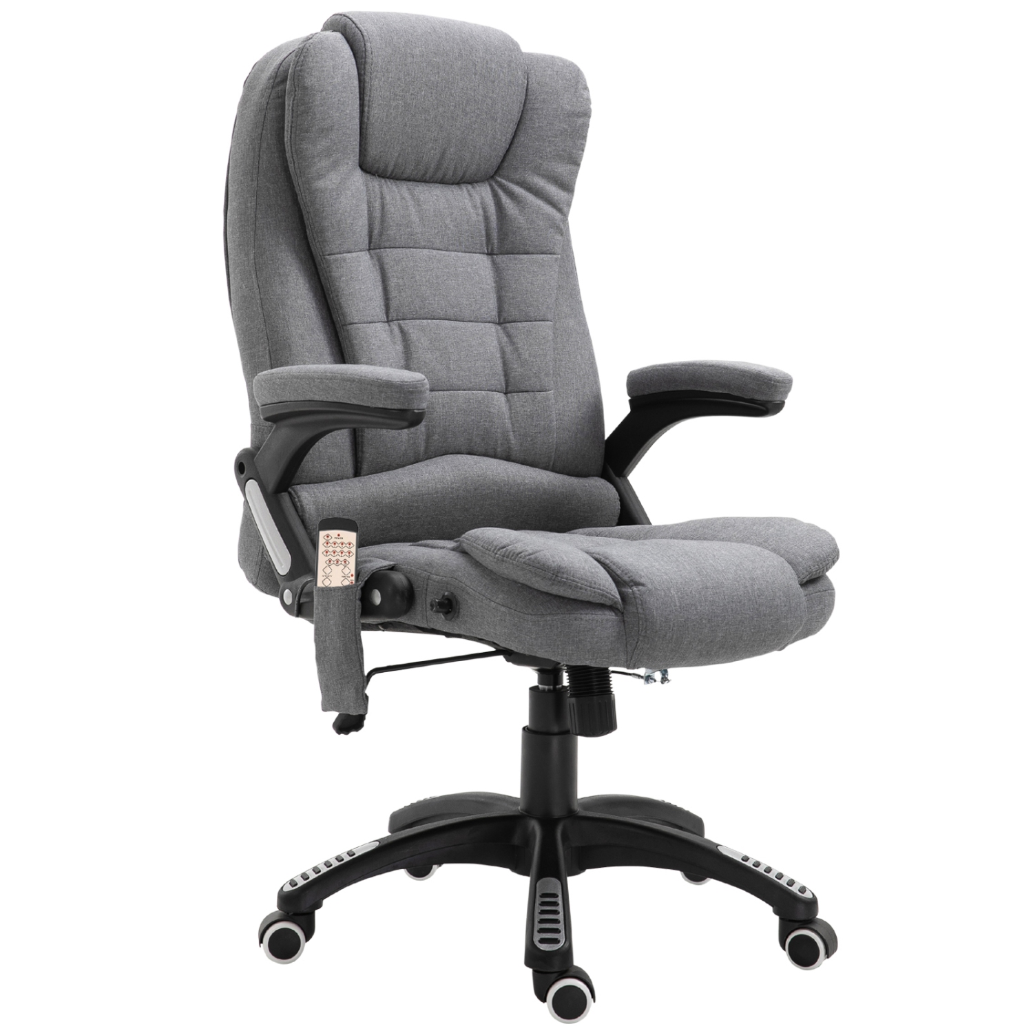 Vinsetto Massage Office Chair with with 6-Point Vibration, Linen Reclining Executive Office Chair with High Back, Swivel Wheels, Grey