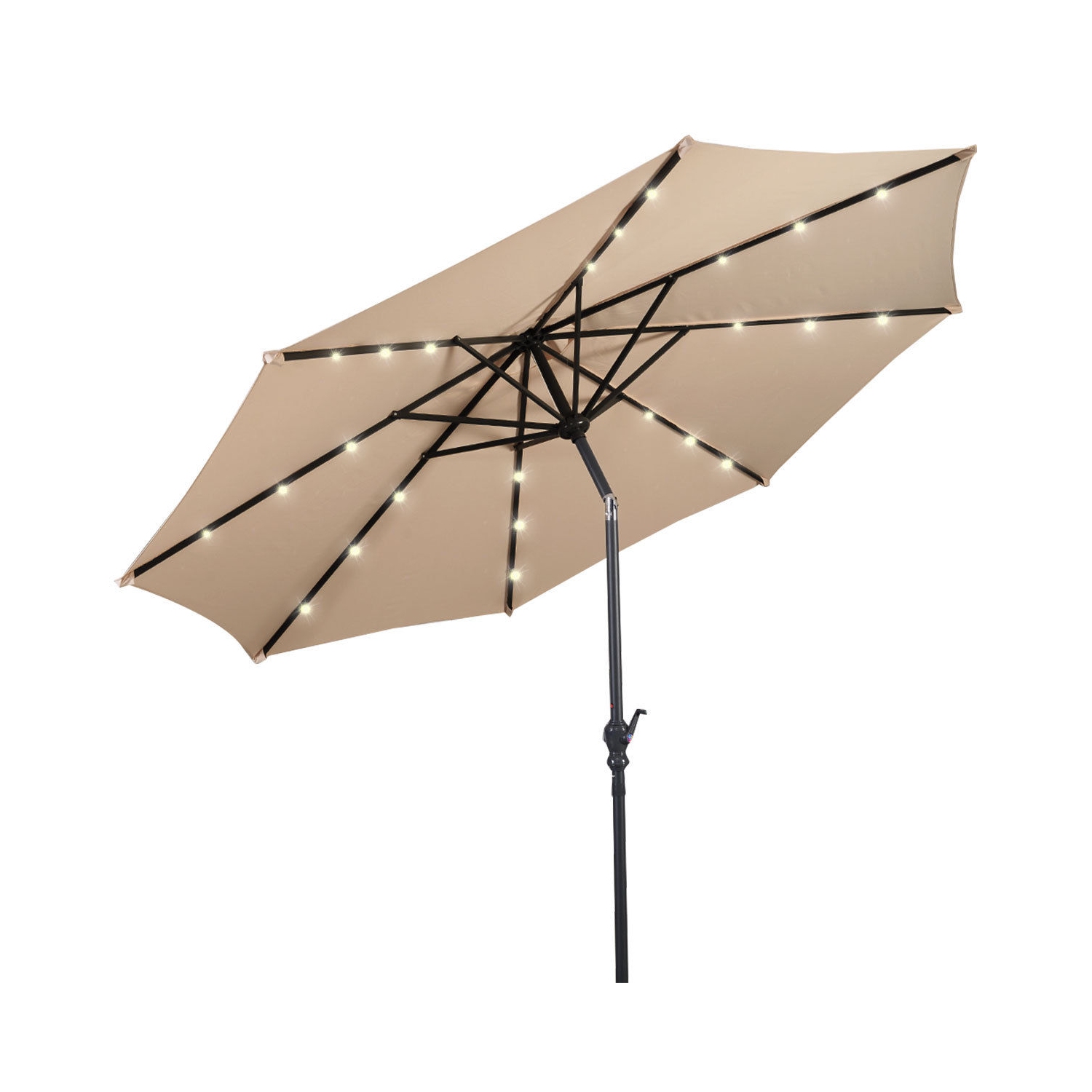 10ft Patio Solar Umbrella LED Patio Market Steel Tilt w/ Crank Outdoor