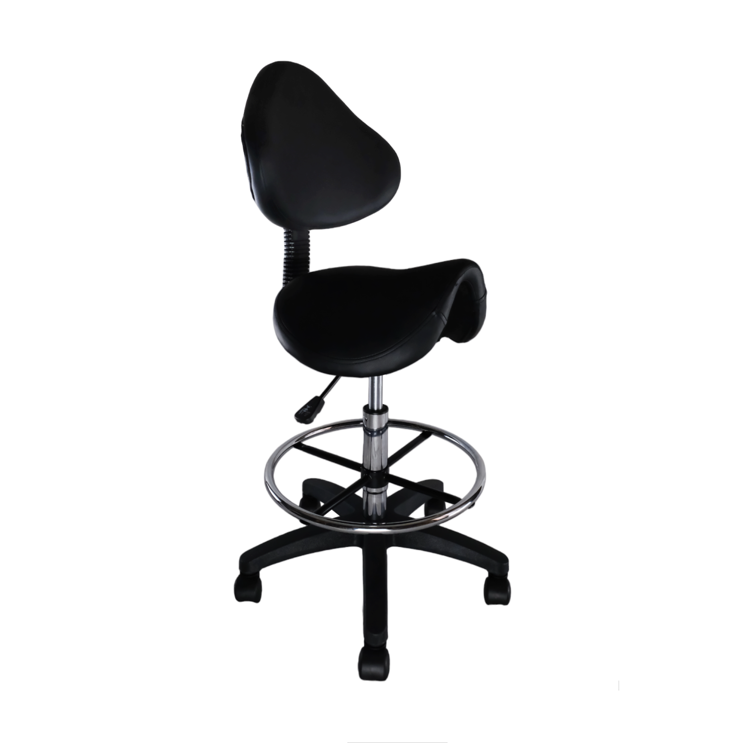 Nicer Furniture Adjustable Saddle Stool Swivel Salon Massage Dental Chair Black PU Leather with Backrest
