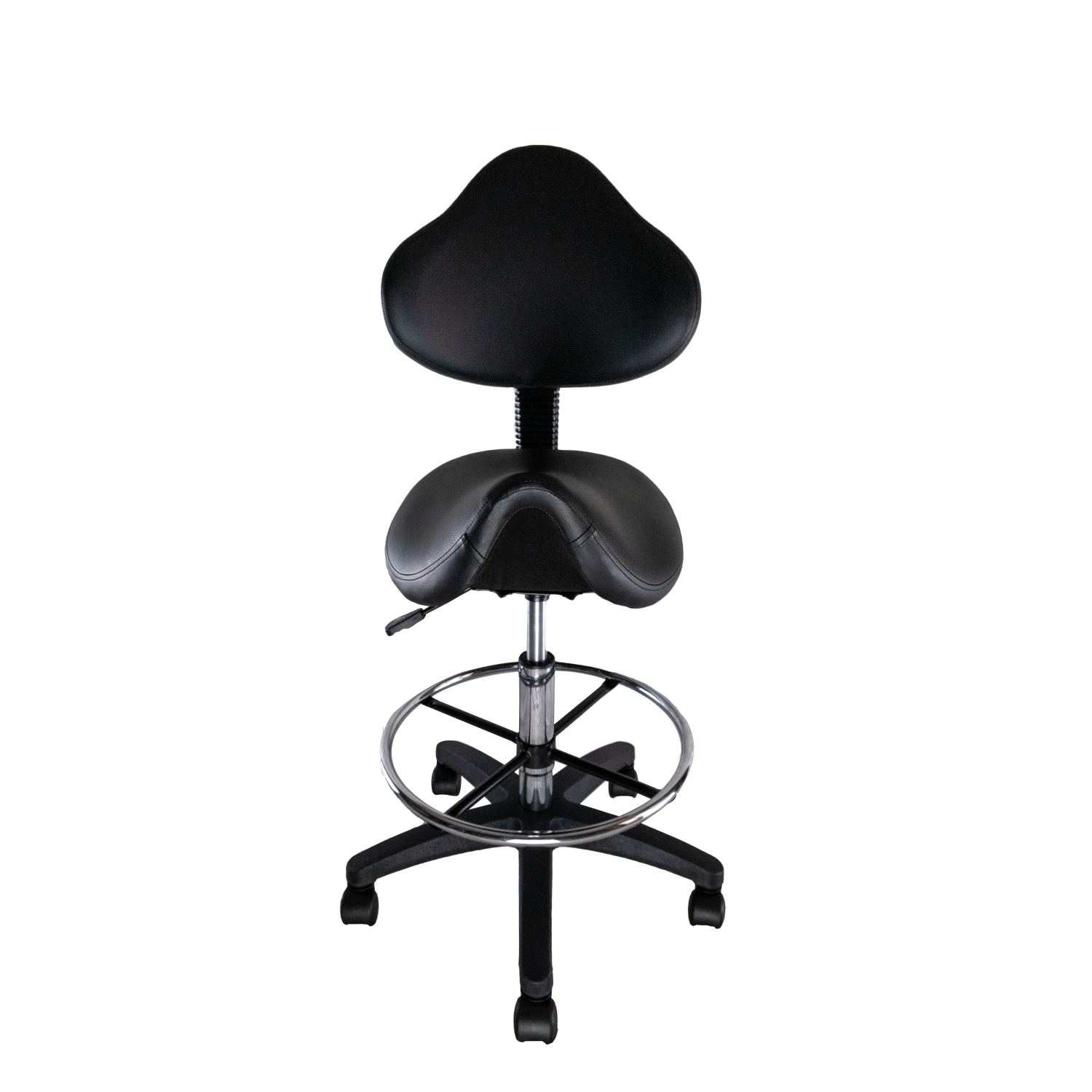 Nicer Furniture Adjustable Saddle Stool Swivel Salon Massage Dental Chair Black PU Leather with Backrest
