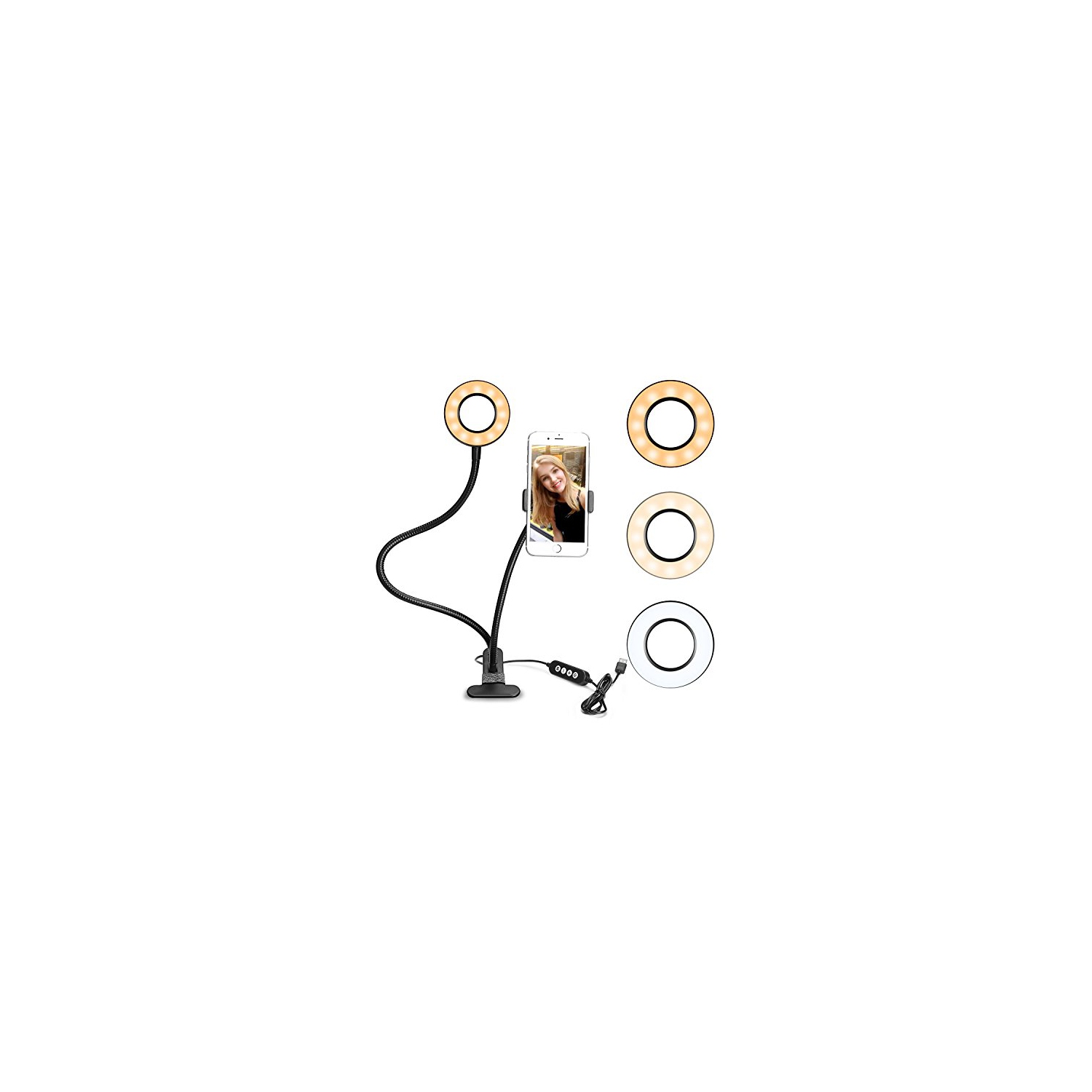 Support de téléphone cellulaire avec anneau lumineux pour égoportraits pour diffusion en direct, support de téléphone mobile flexible, lampe de