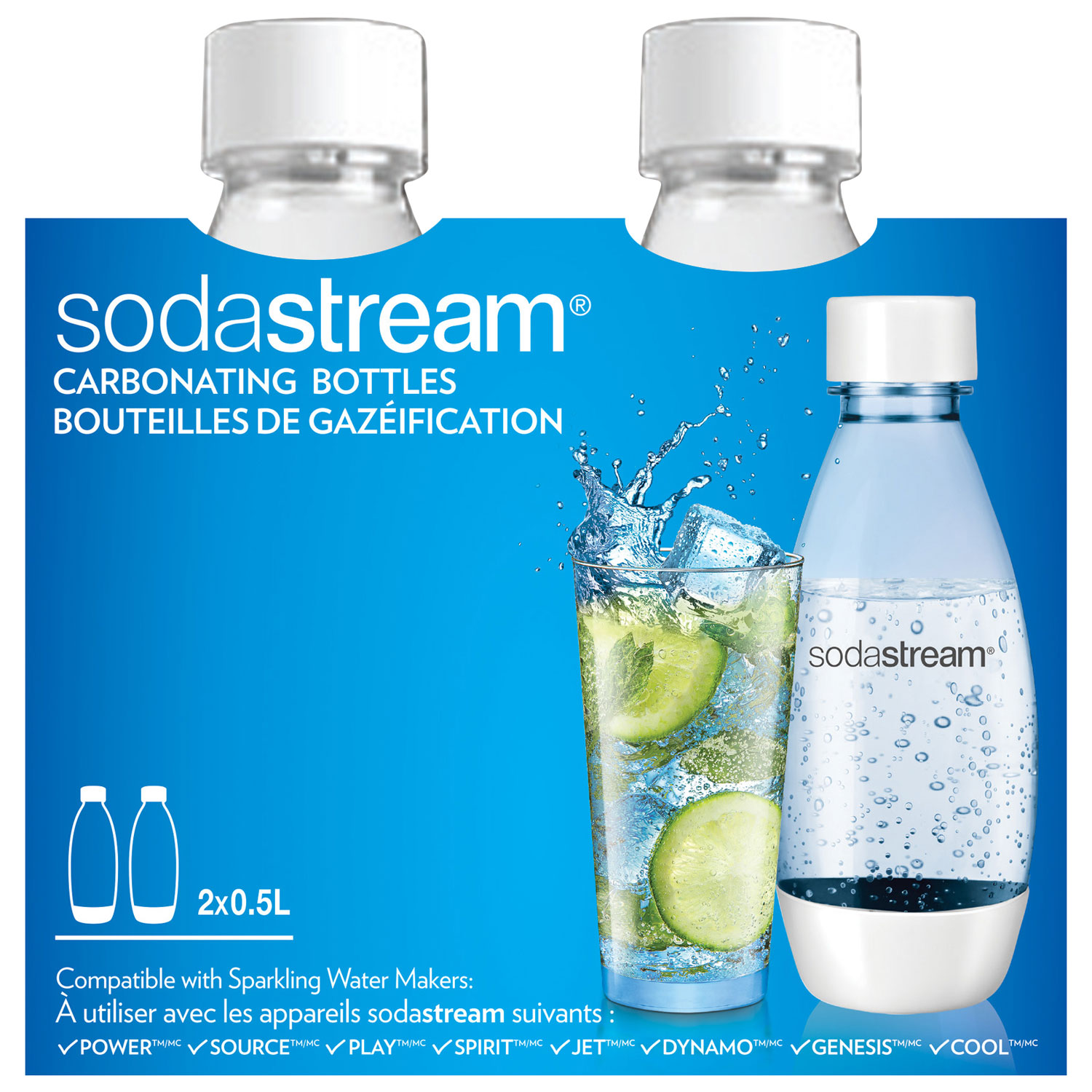 Bouteille de gazéification de 500 ml Fuse de SodaStream avec détails blancs - Paquet de 2
