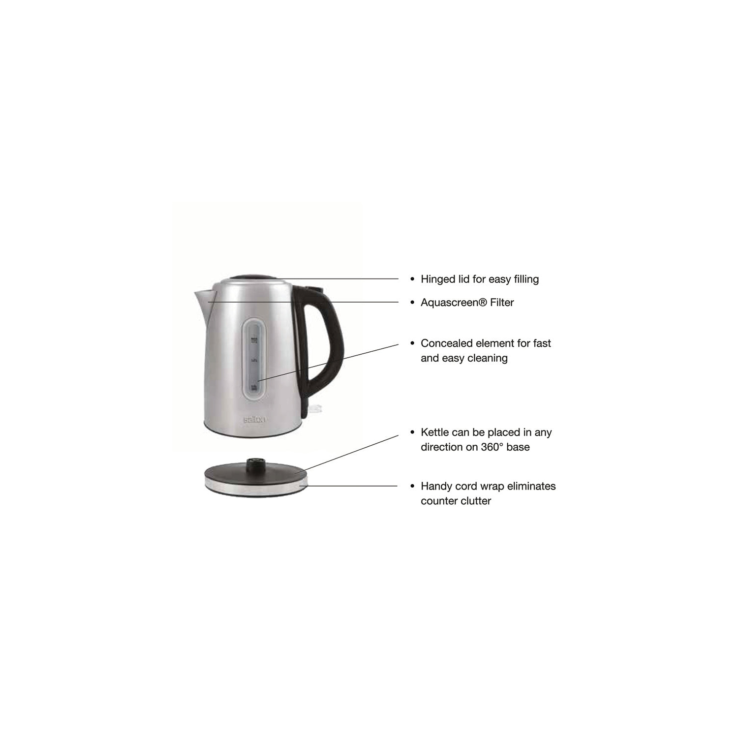 Salton JK1903 Electric Stainless Steel Cordless Kettle