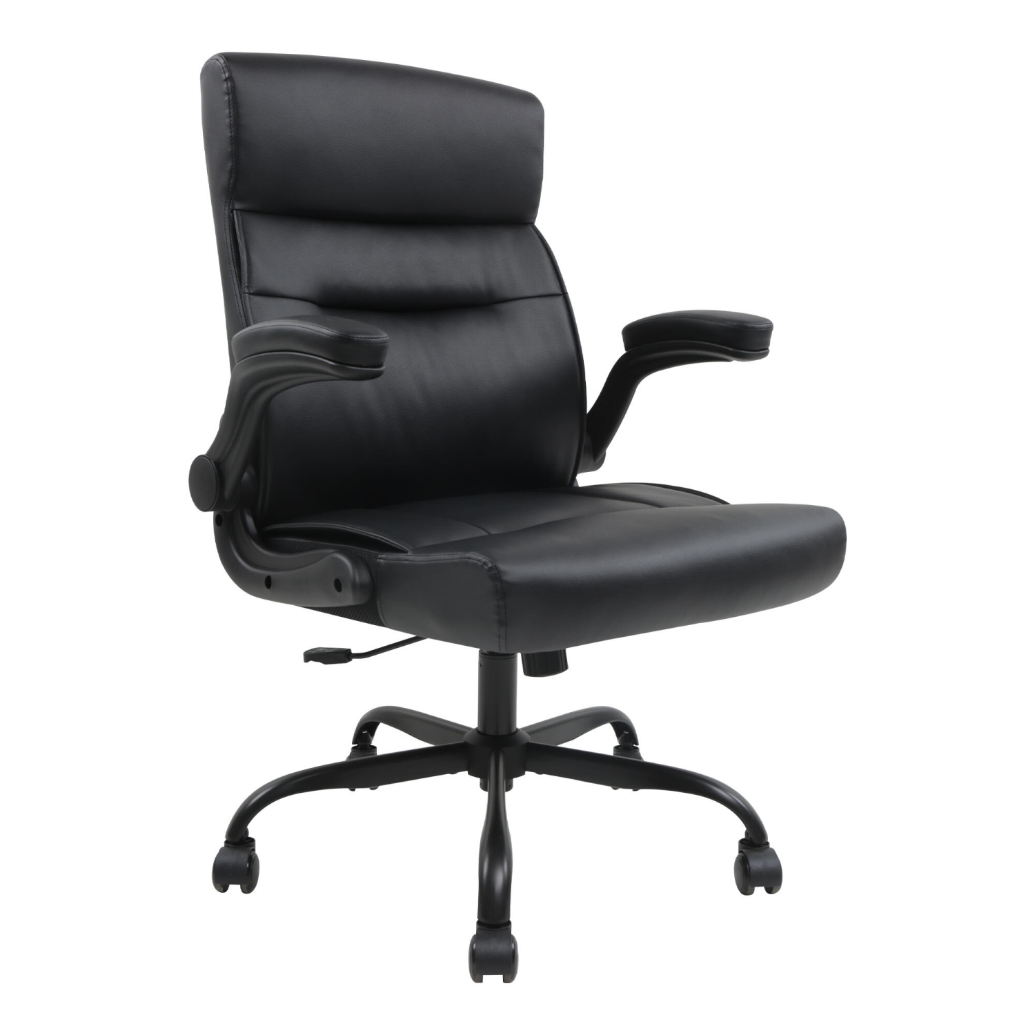 Fauteuil de bureau en cuir reconstitué, fauteuil de bureau ergonomique avec accoudoirs rabattables, noir
