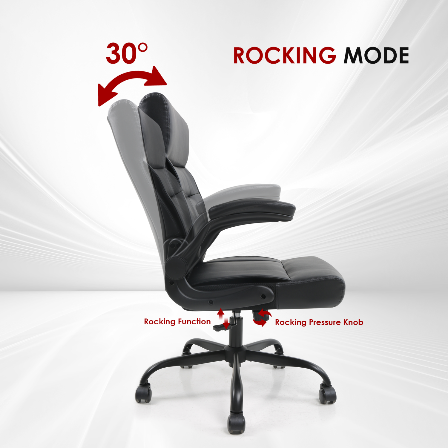 Fauteuil de bureau en cuir reconstitué, fauteuil de bureau ergonomique avec accoudoirs rabattables, noir