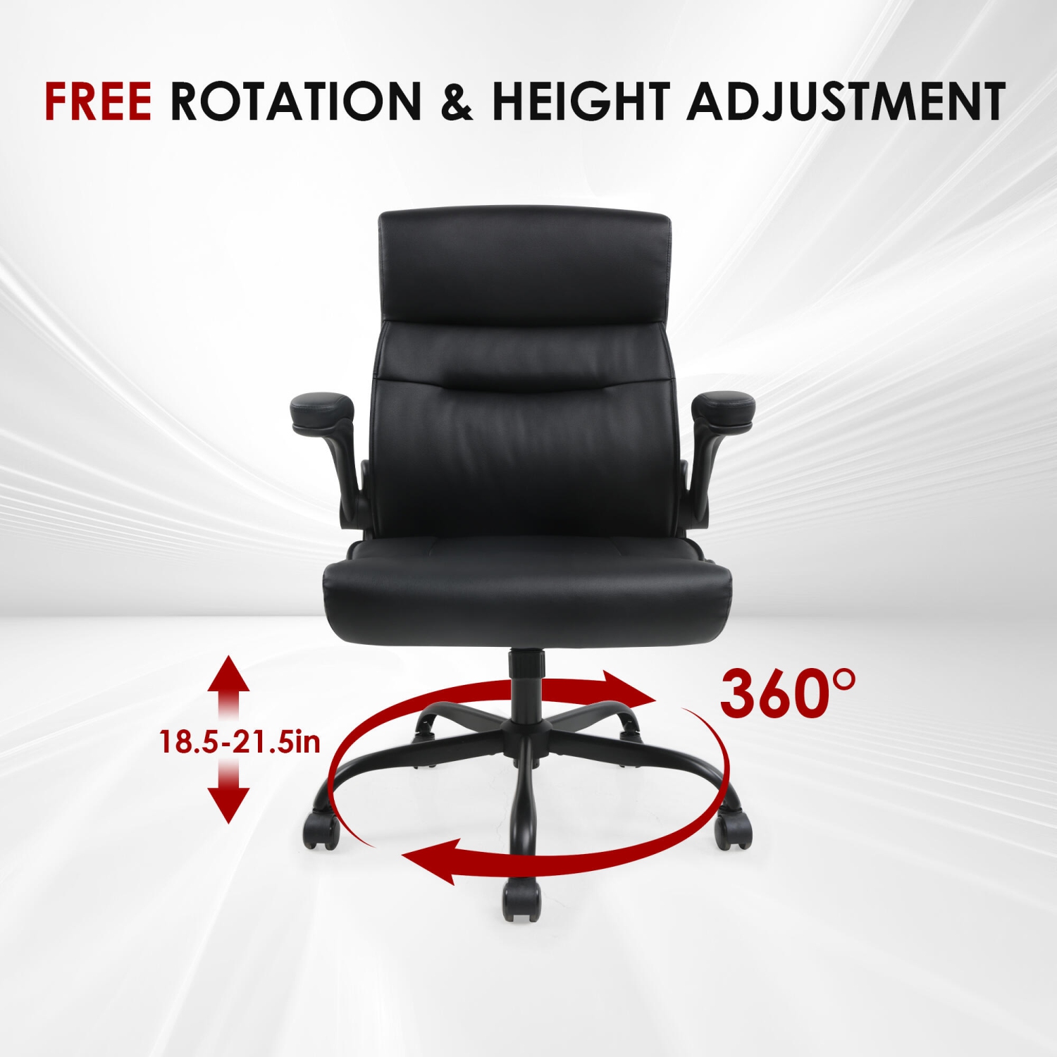 Fauteuil de bureau en cuir reconstitué, fauteuil de bureau ergonomique avec accoudoirs rabattables, noir