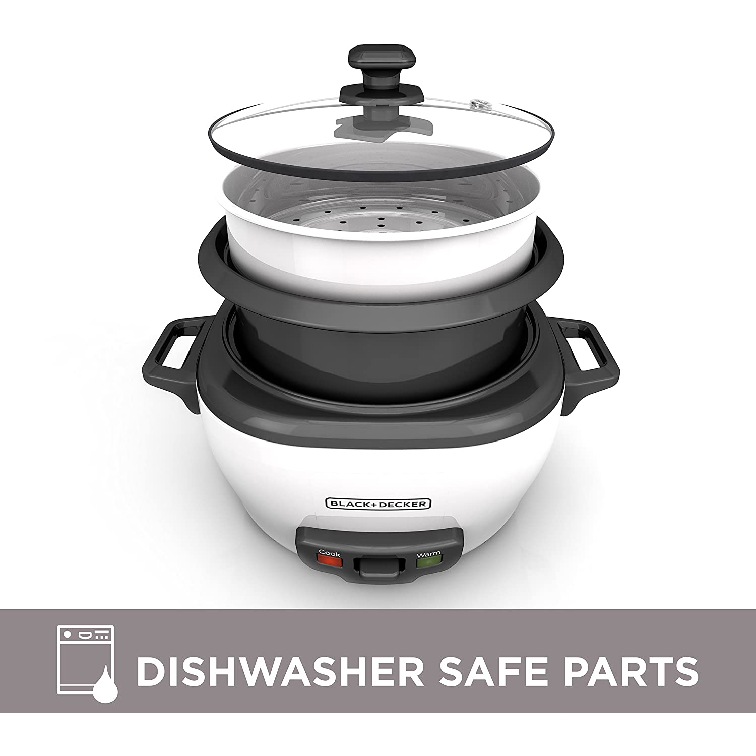 Black + Decker - Rice Cooker/Steamer, 6 Cup Capacity, Nonstick Bowl, White