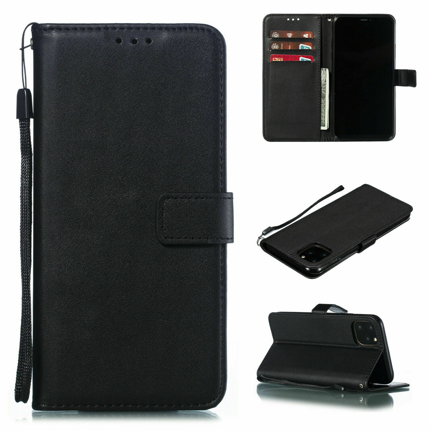 [CS] iPhone 11 Pro Case, Magnetic Leather Folio Wallet Flip Case Cover with Card Slot, Black