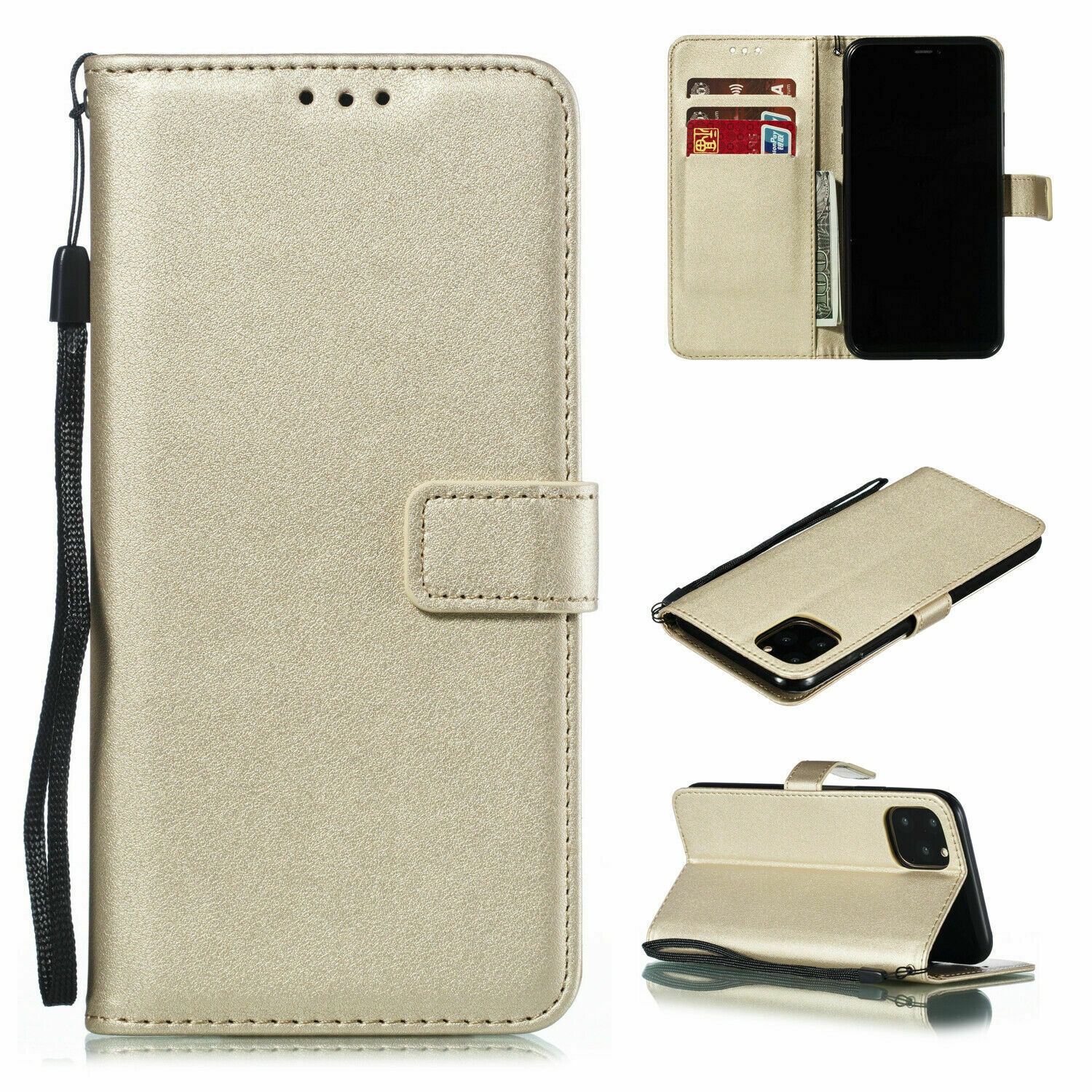 [CS] iPhone 11 Pro Case, Magnetic Leather Folio Wallet Flip Case Cover with Card Slot, Gold