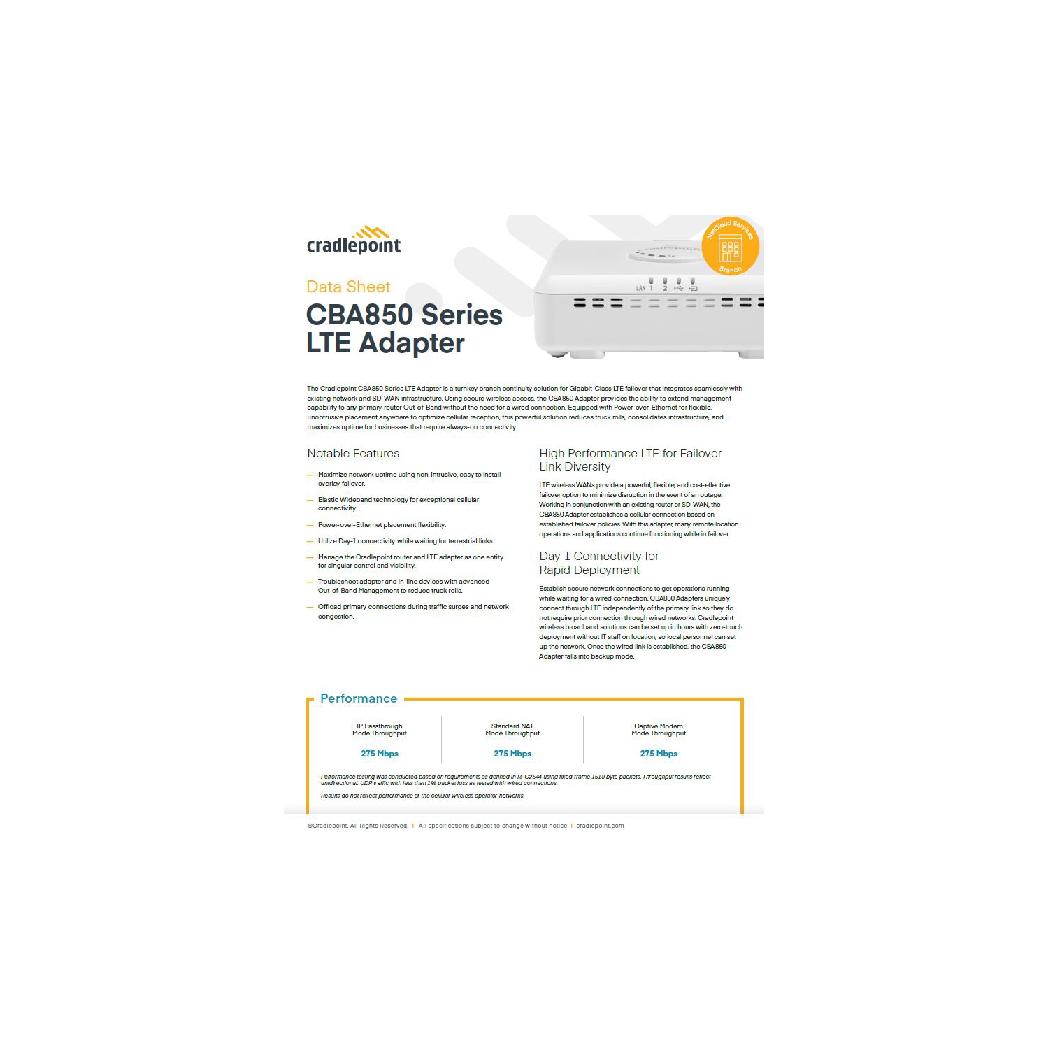 Modem cellulaire/routeur sans fil ARC CBA850LP6-eu de CradlePoint - 4G - LTE, HSPA+ - 2 ports réseau - USB - Gigabit Ethernet - montable au mur, sur