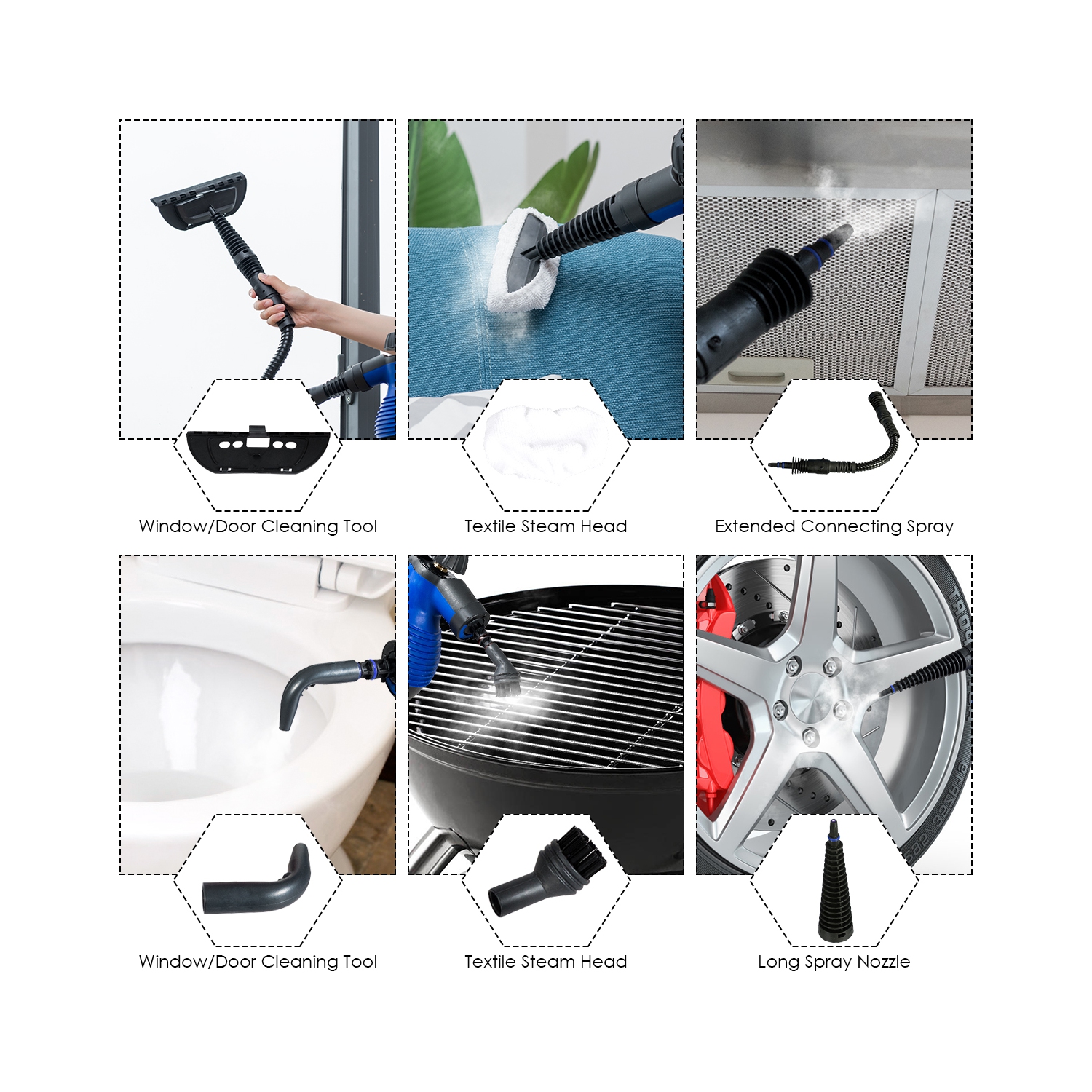 Costway Multifunction Portable Steamer Household Steam Cleaner 1050W W/Attachments Blue