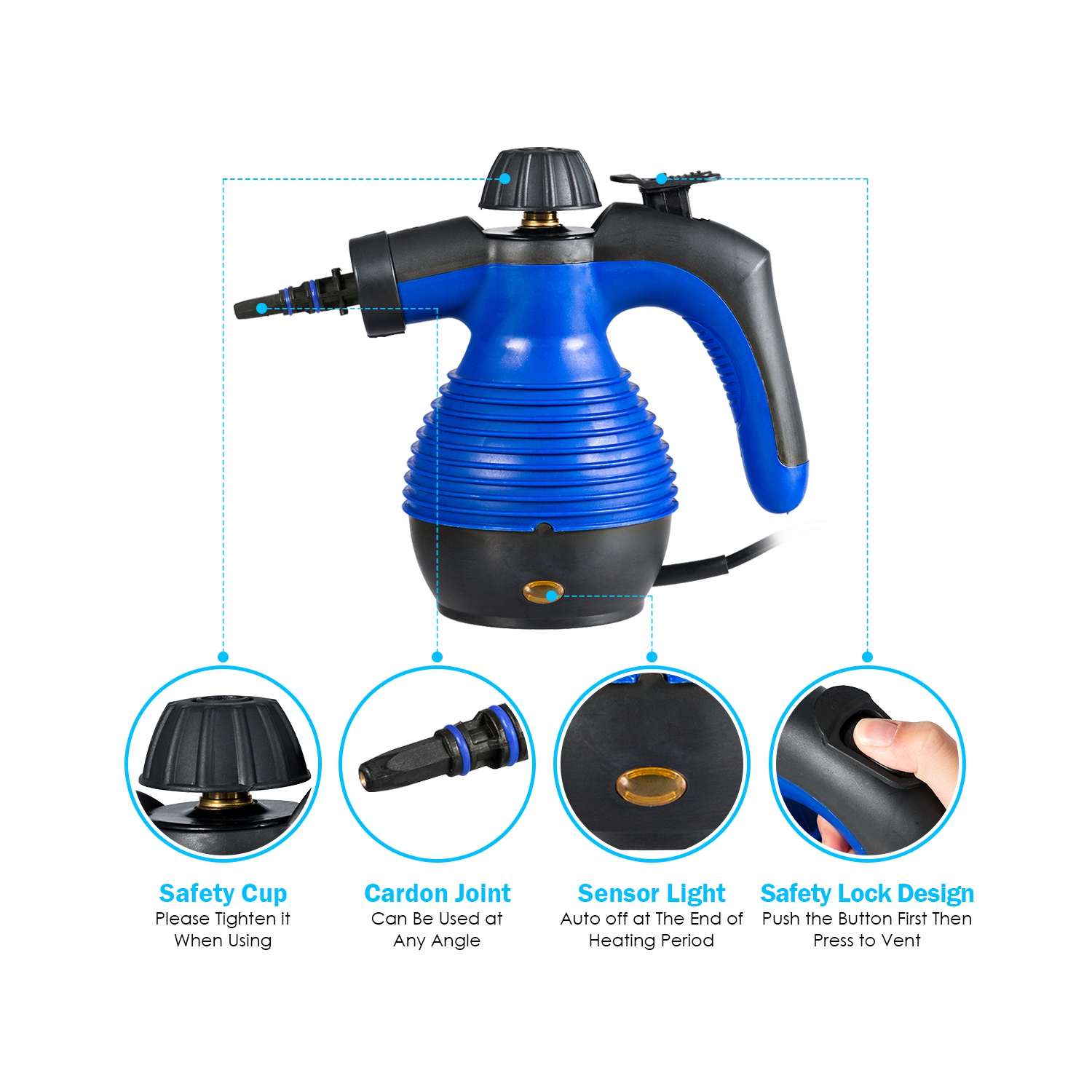 Costway Multifunction Portable Steamer Household Steam Cleaner 1050W W/Attachments Blue