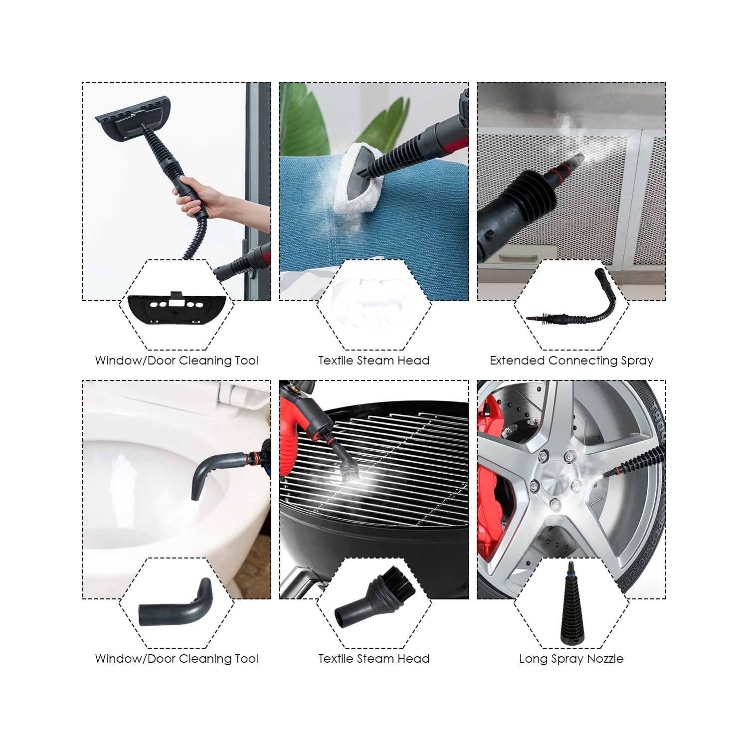 Costway Multifunction Portable Steamer Household Steam Cleaner 1050W W/Attachments Red