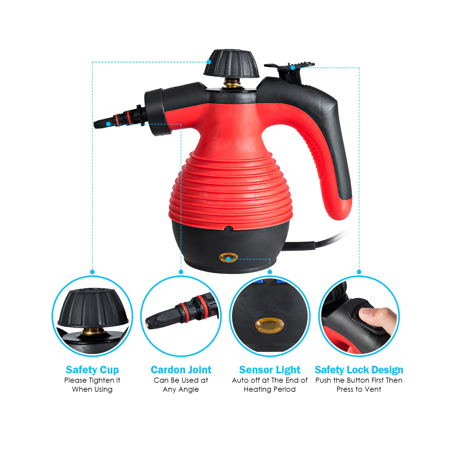 Costway Multifunction Portable Steamer Household Steam Cleaner 1050W W/Attachments Red