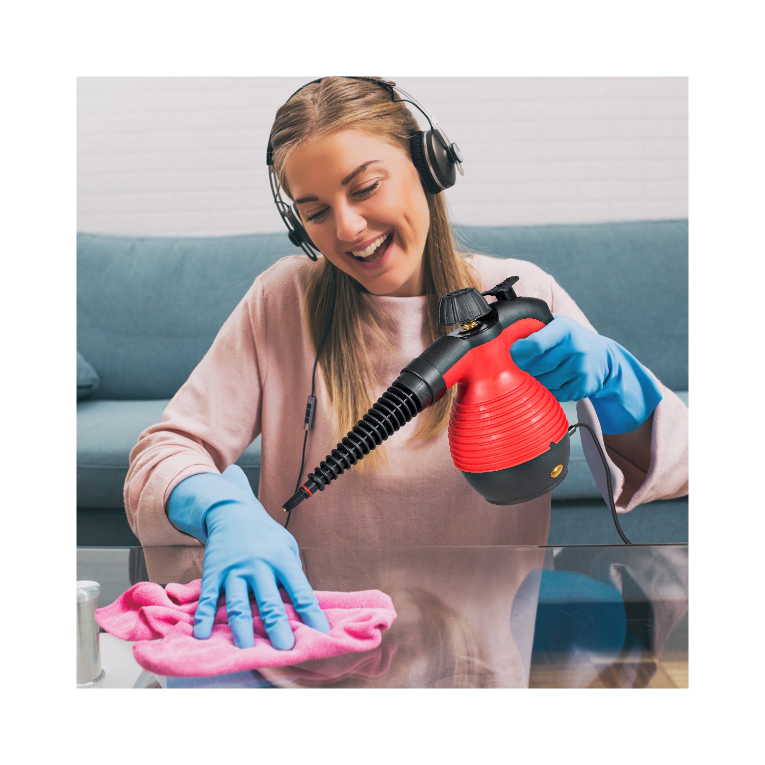 Costway Multifunction Portable Steamer Household Steam Cleaner 1050W W/Attachments Red