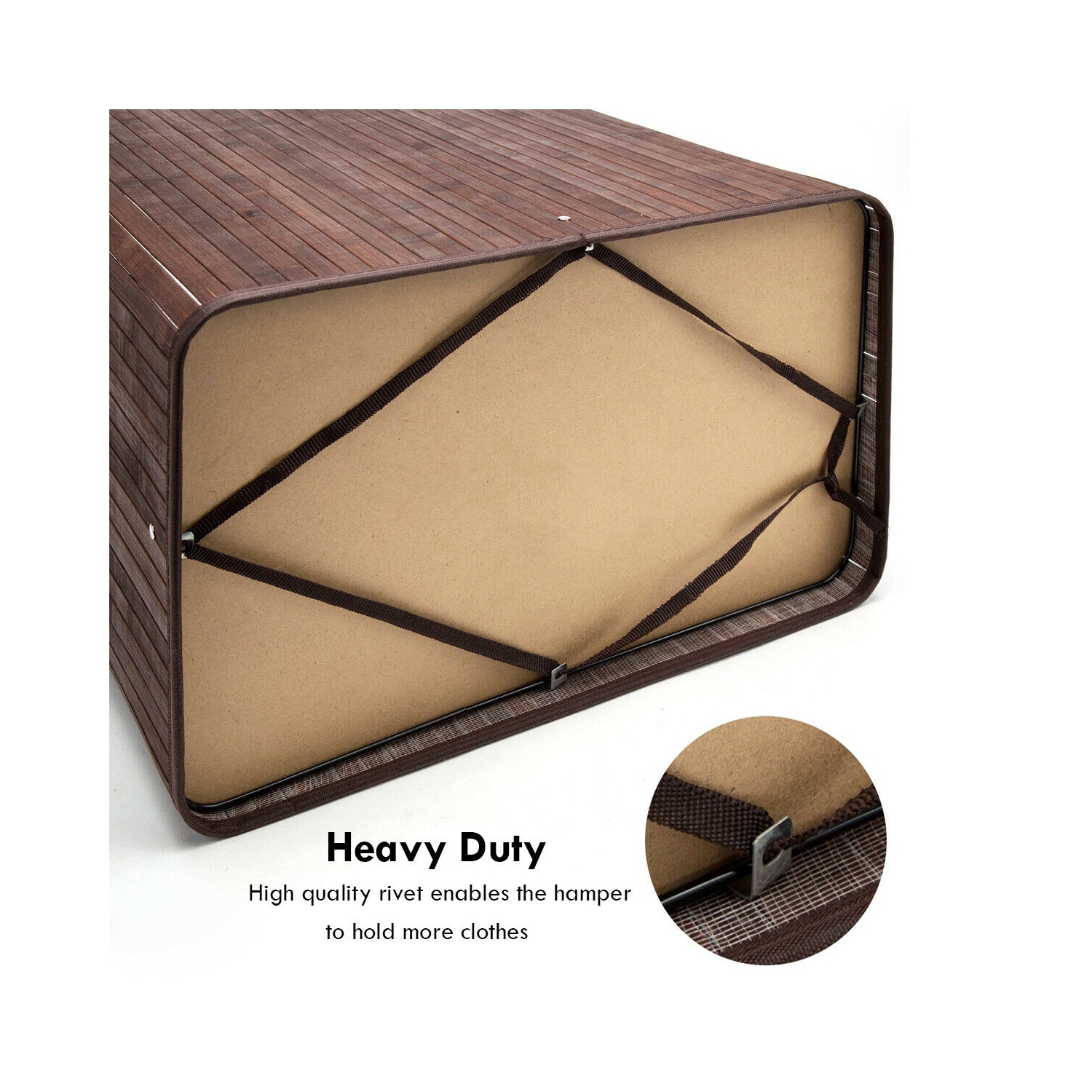 Costway Folding Double Rectangle Bamboo Hamper Laundry Basket Cloth Storage Bag Lid Brown