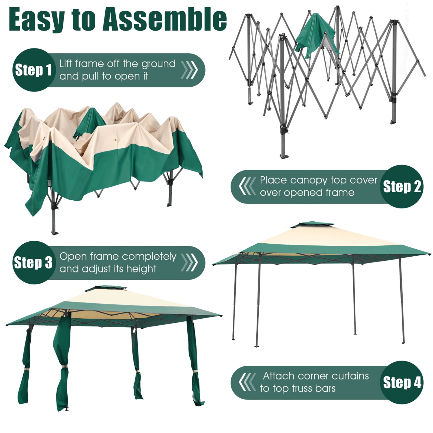 Costway 13'x13' Gazebo Canopy Shelter Awning Tent Patio Garden Green