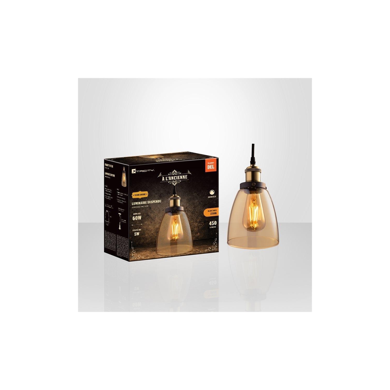 Xtricity - Amber Glass Pendant Light, LED Bulb Included, From the Old Fashioned Collection