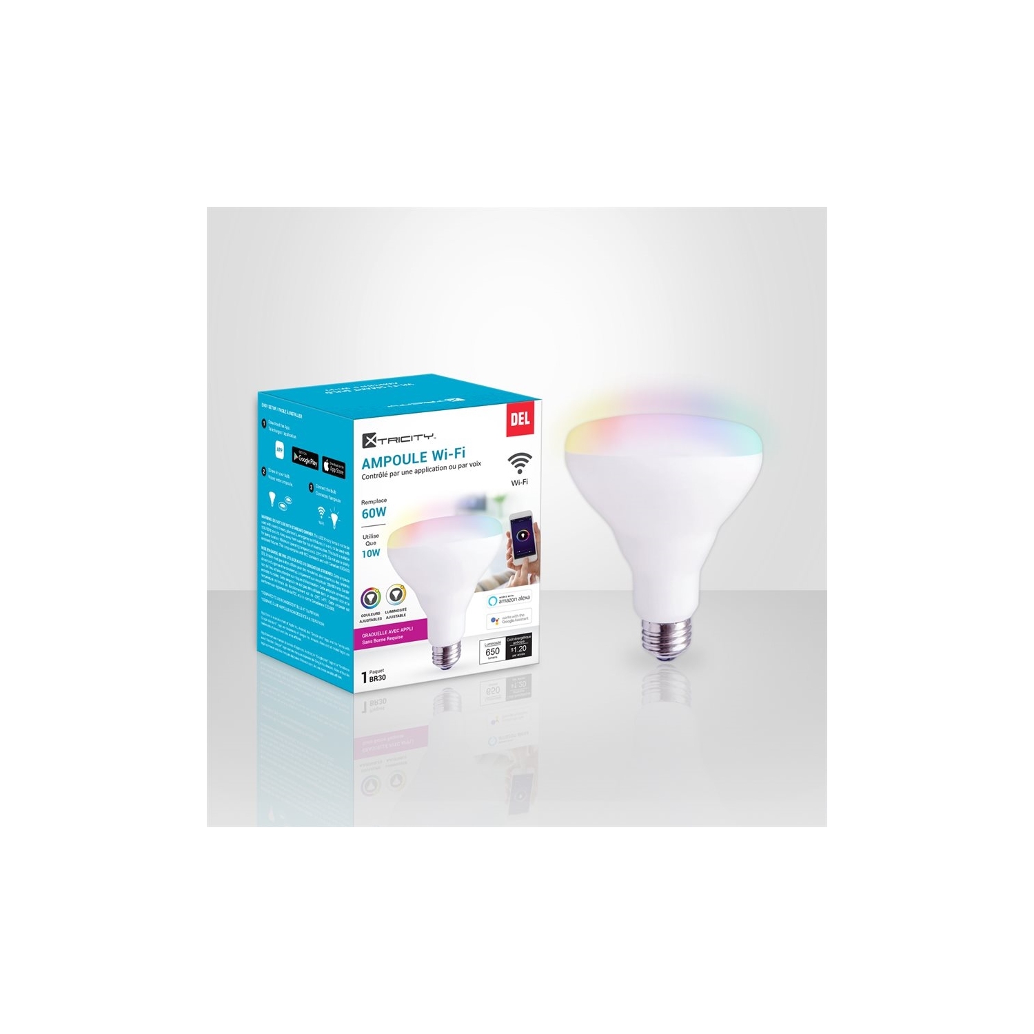 Xtricity 1-50076 Del Wi-Fi Type BR30 10W 120V Couleurs RGB 2700-6500 K Luminosité Ajustable Grad Blanc