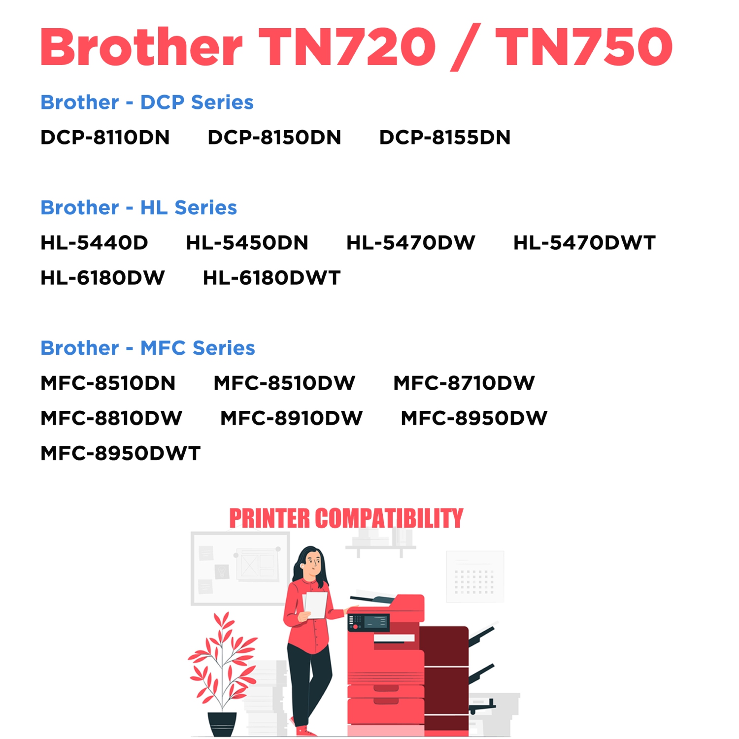 Printer Pro™ Brother TN750/TN-750/TN720 Compatible Black Toner Cartridge-Brother Printer DCP-8110/HL-5440D/6180DW/MFC-8510DN
