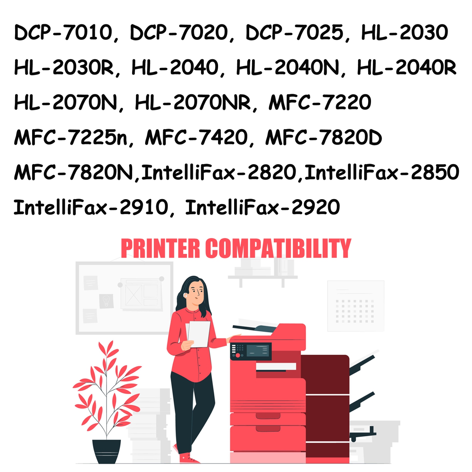 Printer Pro™ Brother TN350/TN-350 Compatible Black Toner Cartridge-Brother Printer DCP-7020/HL-2030/2070/7220/MFC-7420/7820