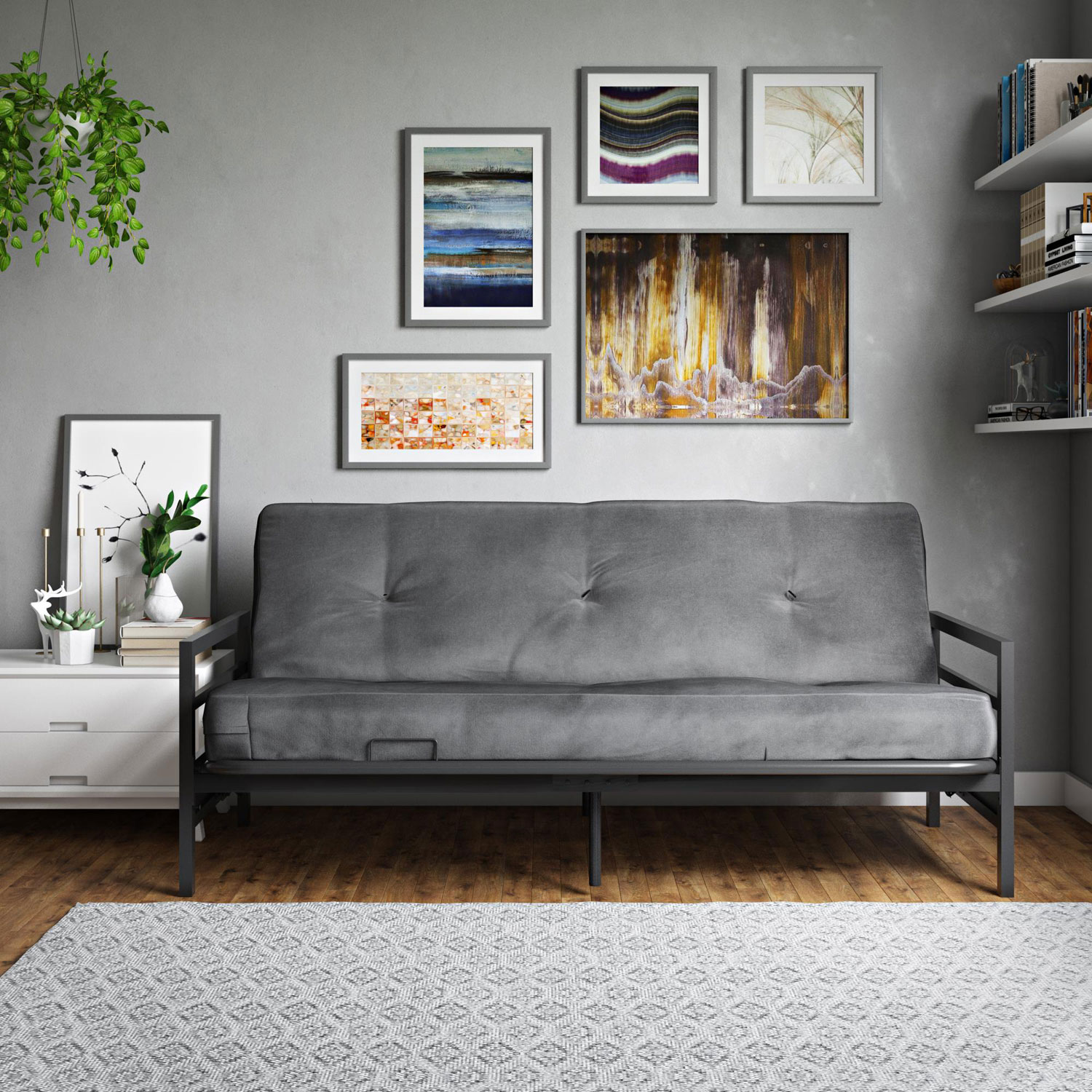 Futon en polyester contemporain Rio de DHP - Gris