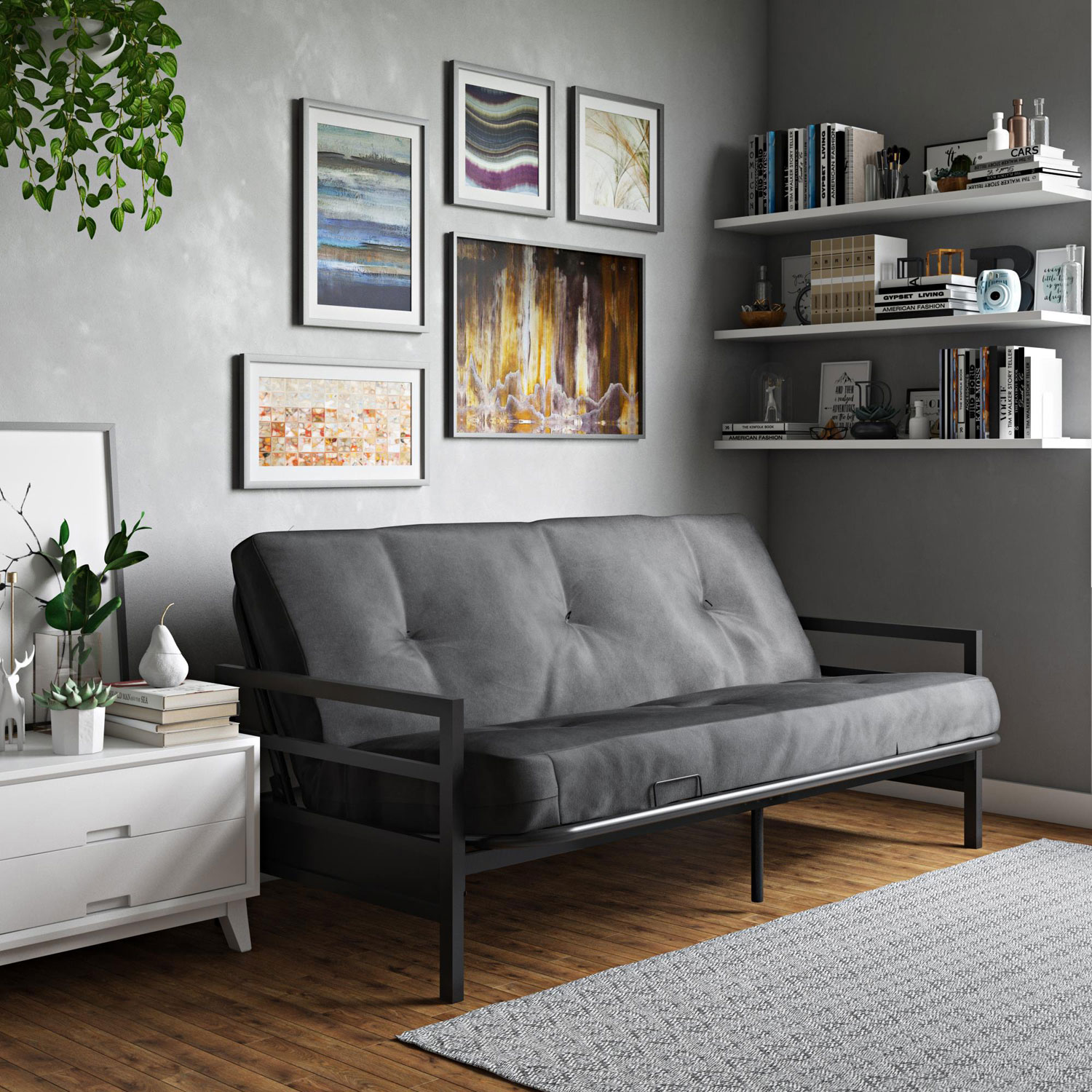 Futon en polyester contemporain Rio de DHP - Gris